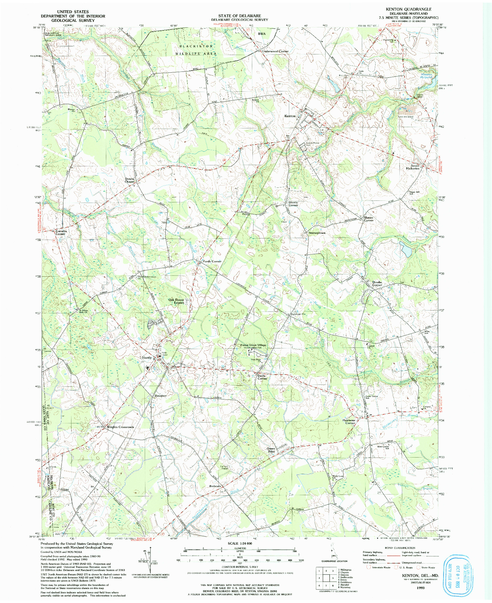 USGS 1:24000-SCALE QUADRANGLE FOR KENTON, DE 1993