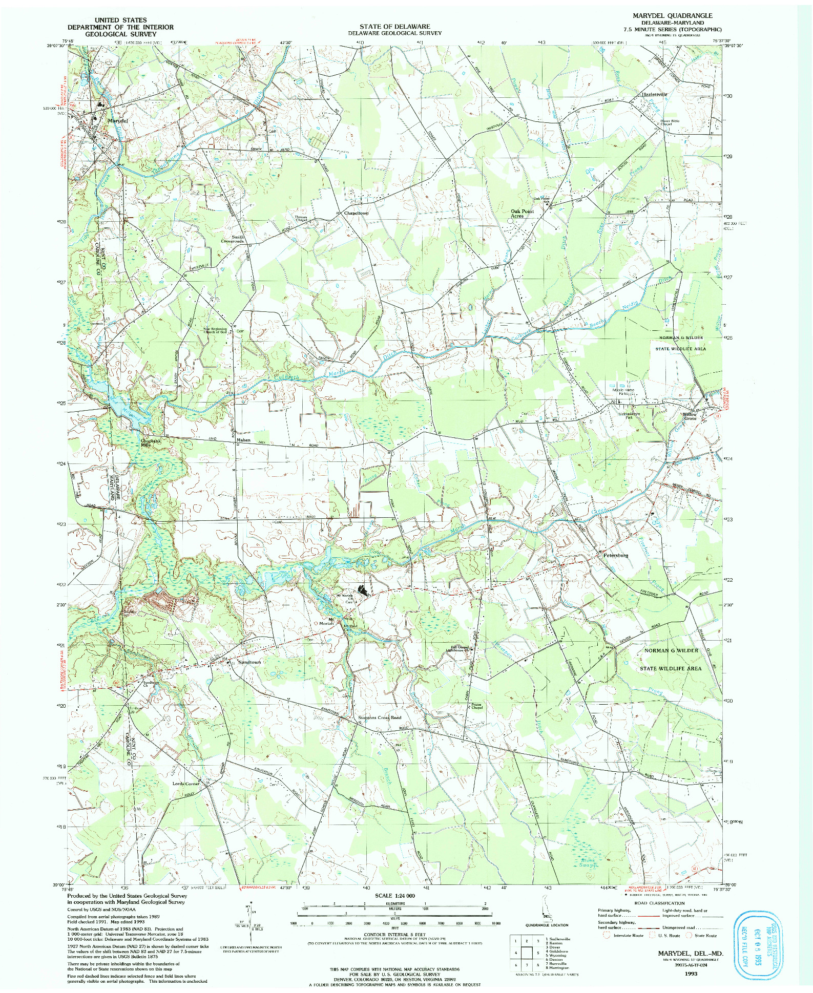 USGS 1:24000-SCALE QUADRANGLE FOR MARYDEL, DE 1993