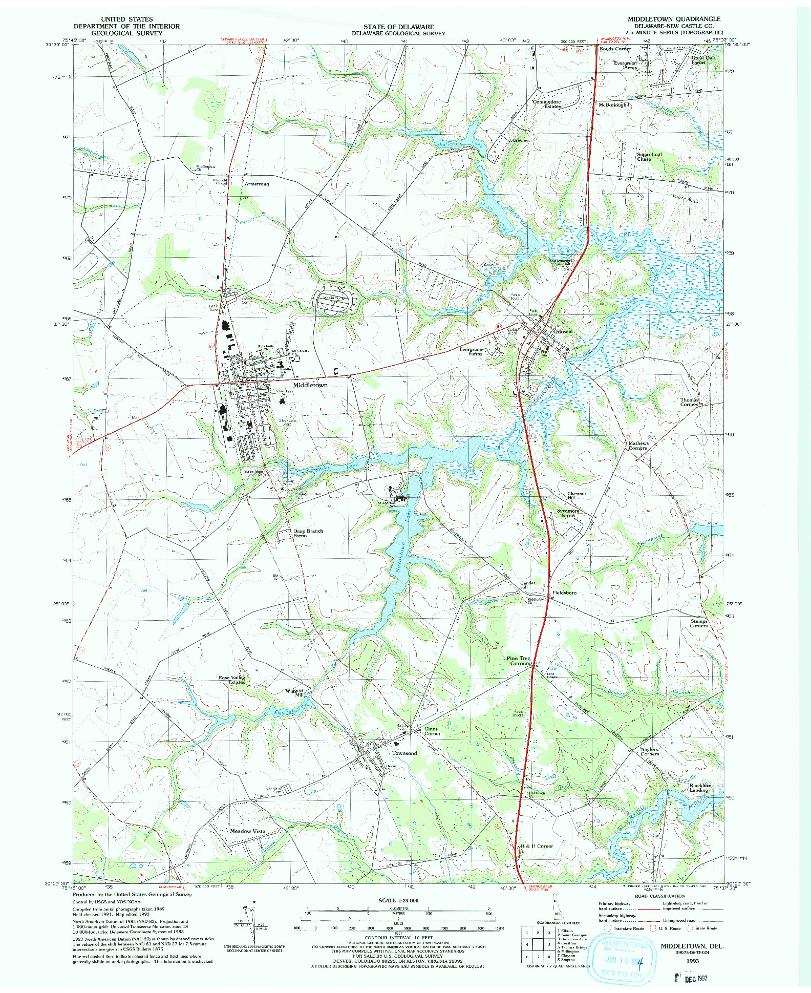 USGS 1:24000-SCALE QUADRANGLE FOR MIDDLETOWN, DE 1993