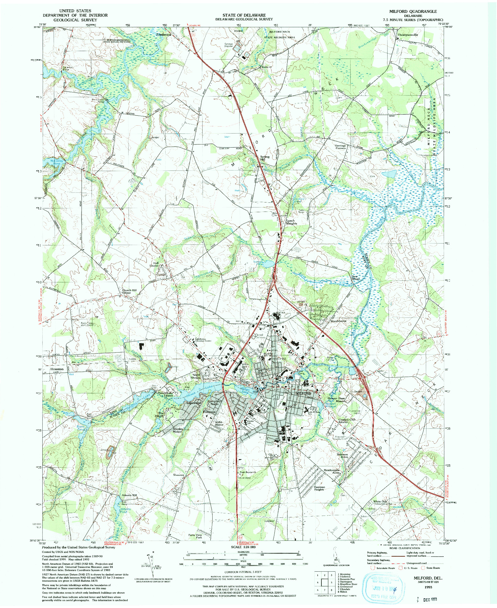 USGS 1:24000-SCALE QUADRANGLE FOR MILFORD, DE 1993