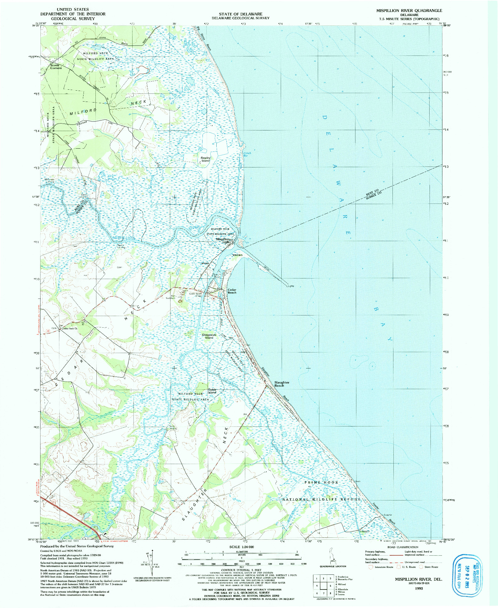 USGS 1:24000-SCALE QUADRANGLE FOR MISPILLION RIVER, DE 1993