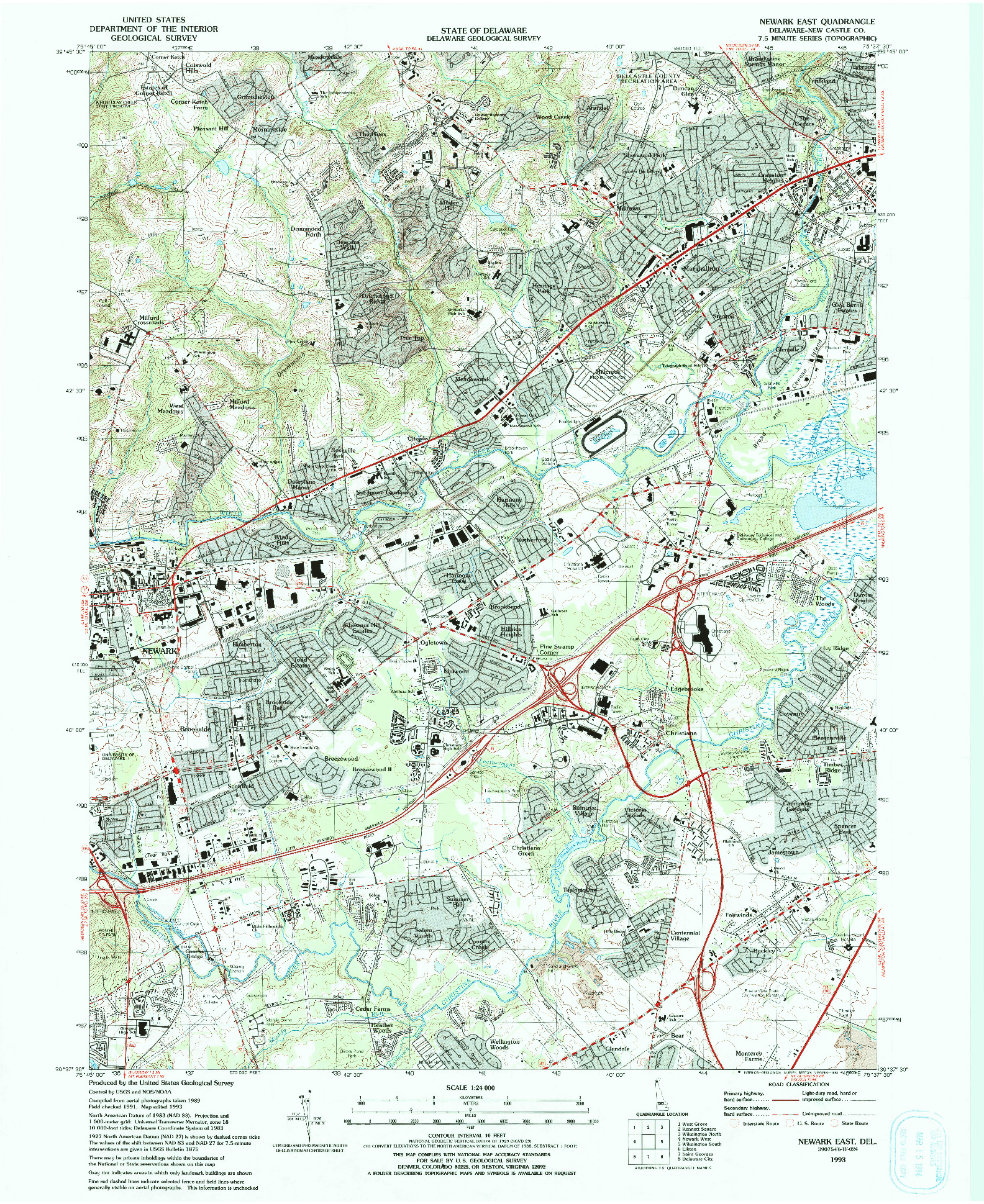 USGS 1:24000-SCALE QUADRANGLE FOR NEWARK EAST, DE 1993