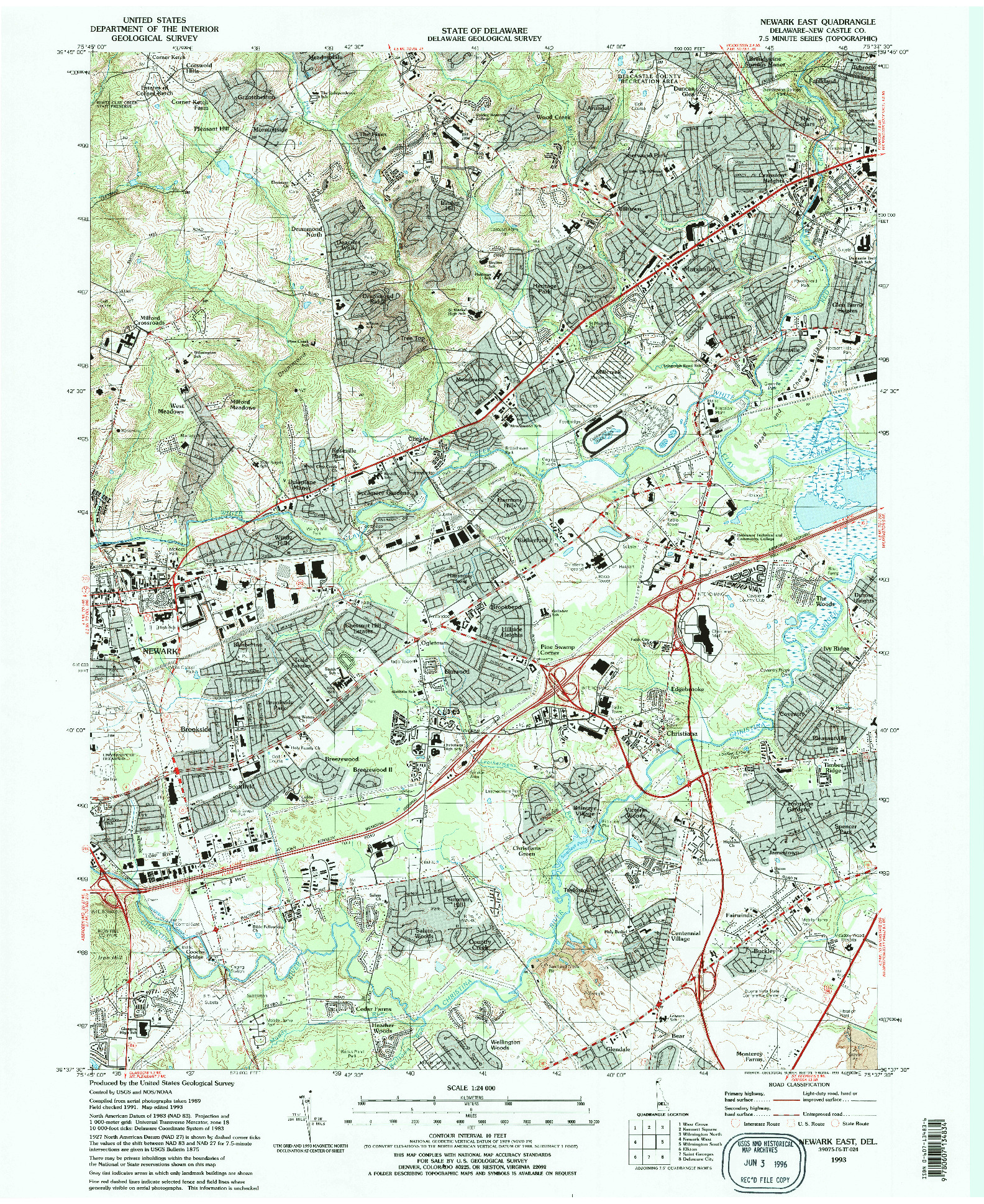 USGS 1:24000-SCALE QUADRANGLE FOR NEWARK EAST, DE 1993