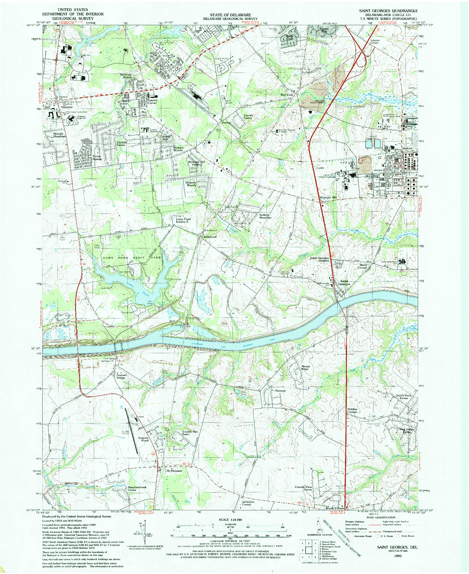 USGS 1:24000-SCALE QUADRANGLE FOR SAINT GEORGES, DE 1993