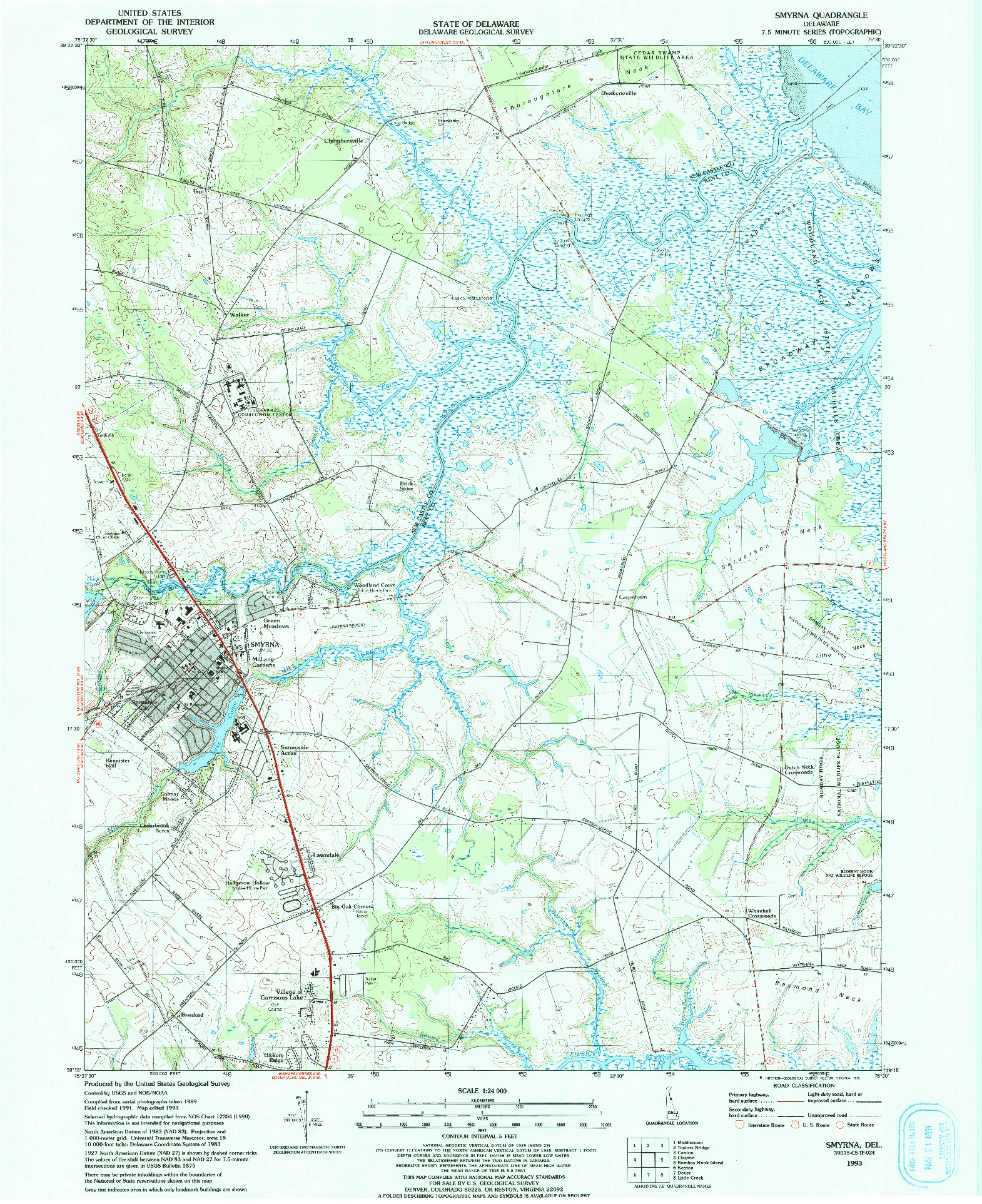 USGS 1:24000-SCALE QUADRANGLE FOR SMYRNA, DE 1993