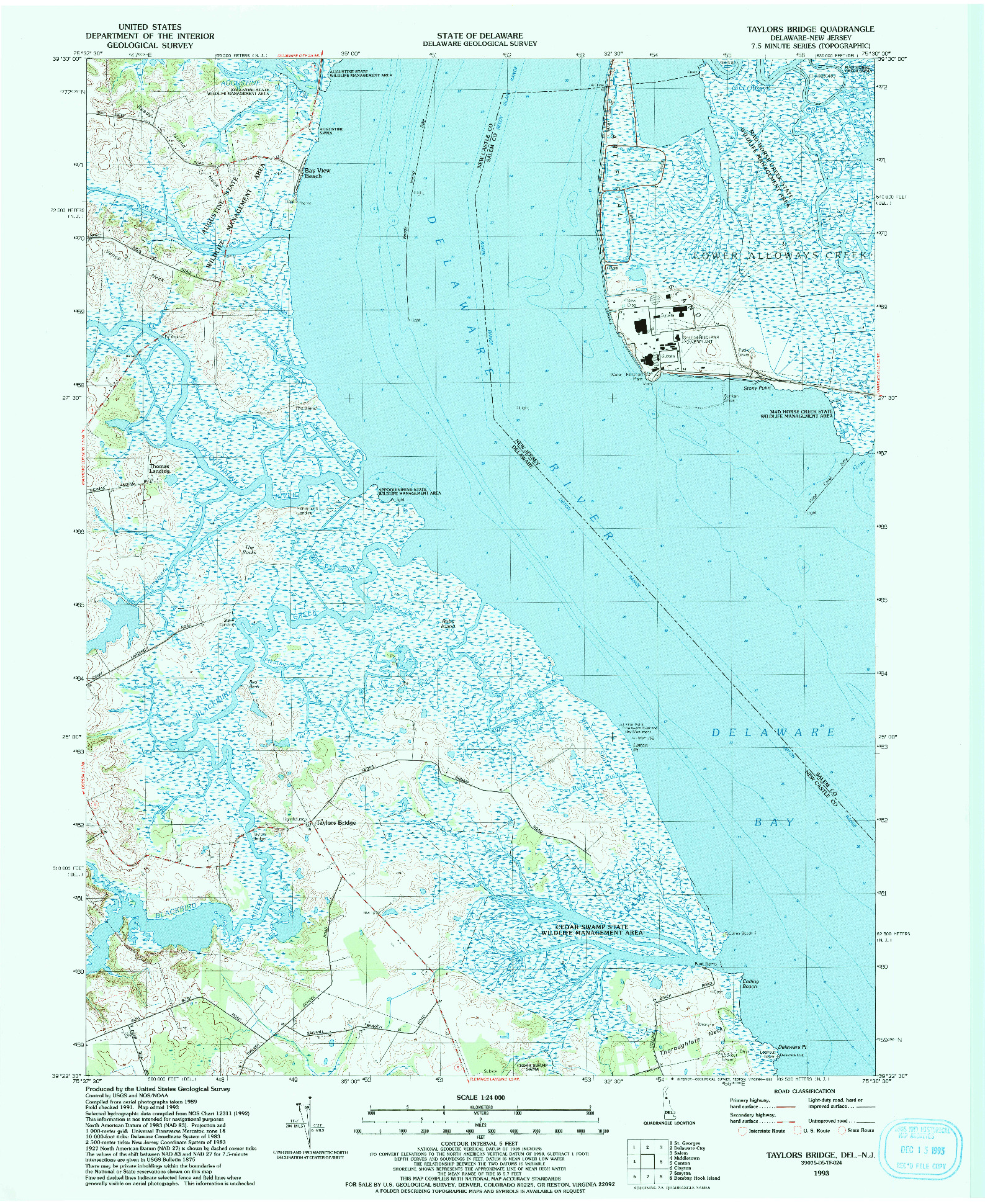 USGS 1:24000-SCALE QUADRANGLE FOR TAYLORS BRIDGE, DE 1993