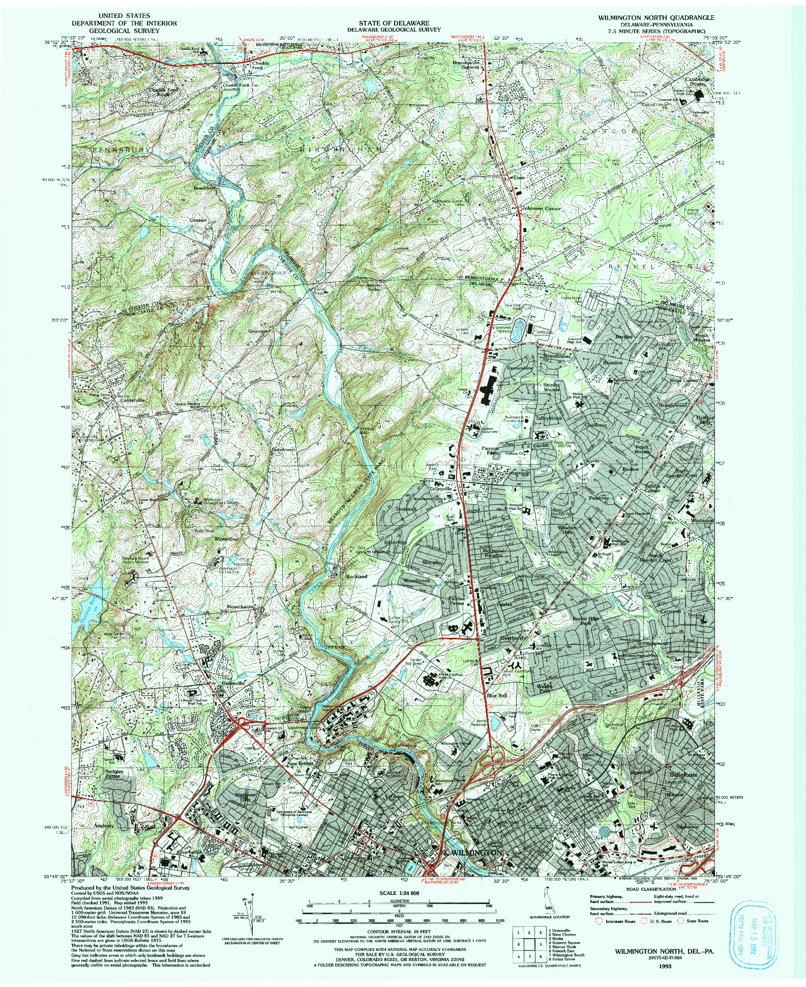 USGS 1:24000-SCALE QUADRANGLE FOR WILMINGTON NORTH, DE 1993
