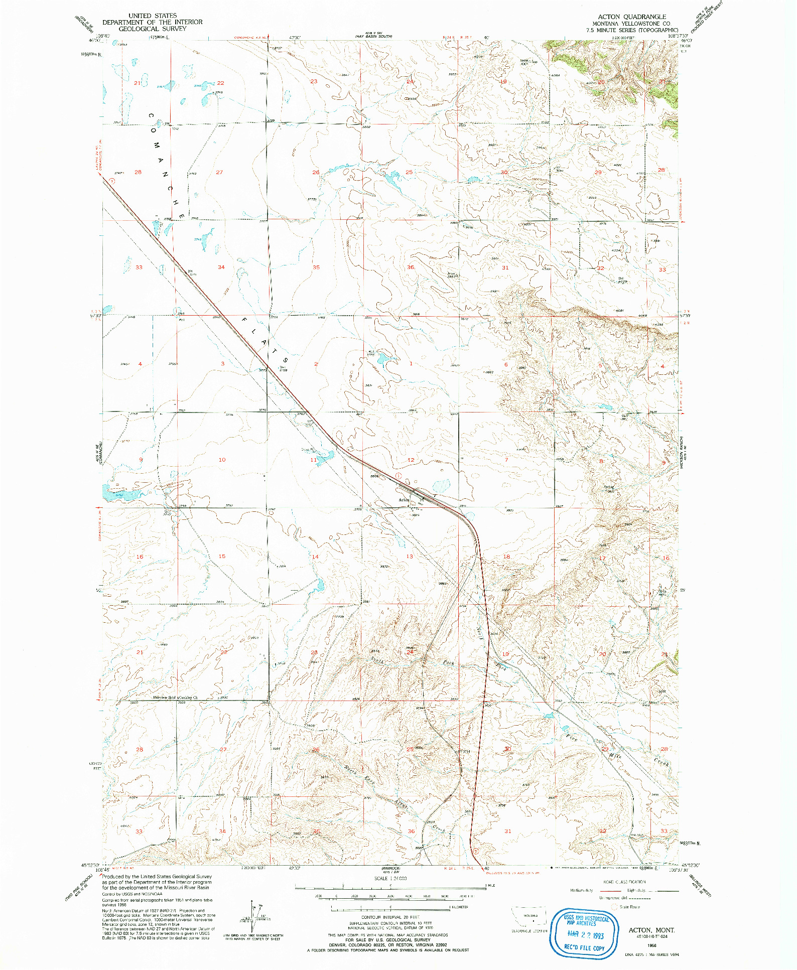 USGS 1:24000-SCALE QUADRANGLE FOR ACTON, MT 1956