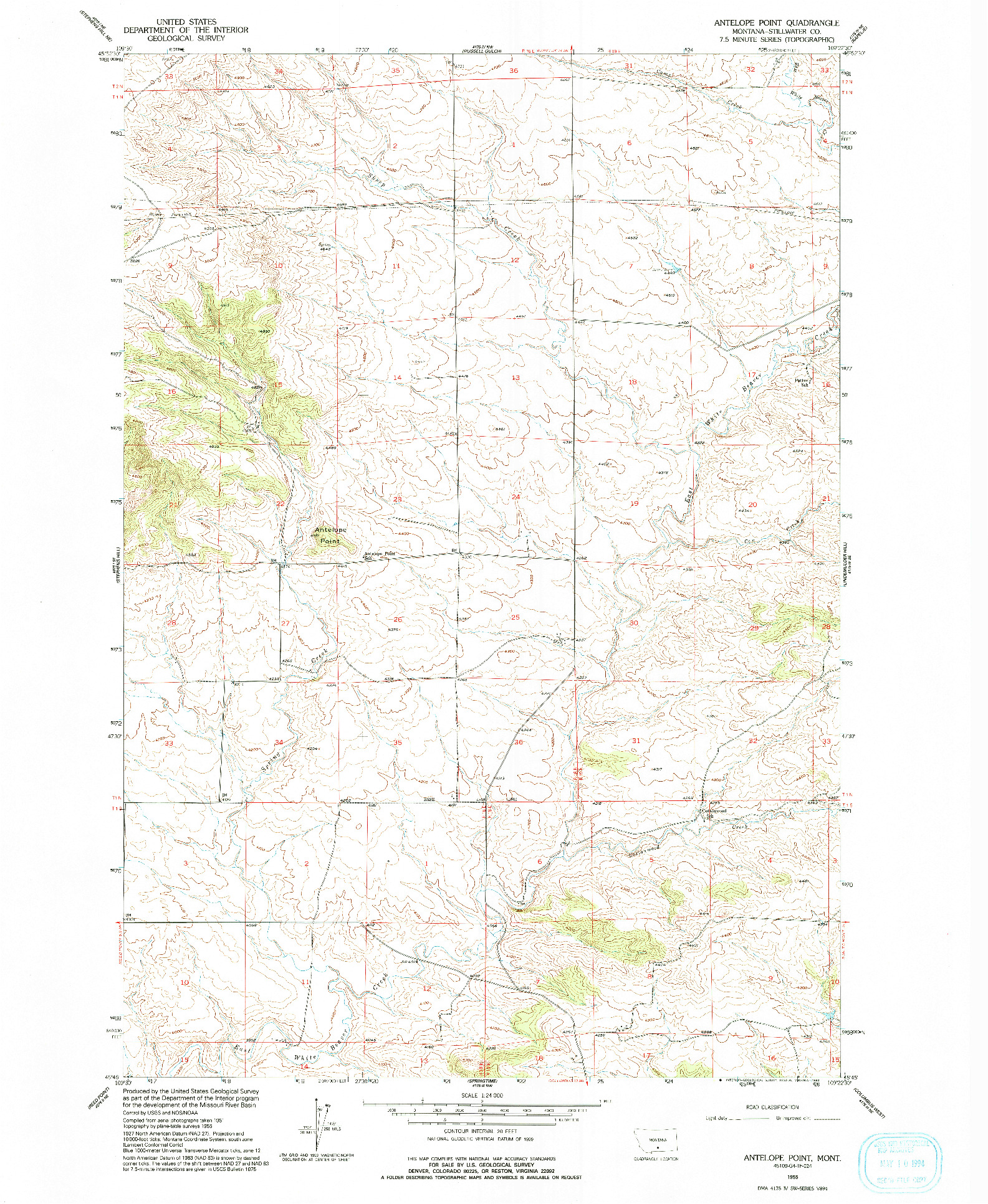 USGS 1:24000-SCALE QUADRANGLE FOR ANTELOPE POINT, MT 1955