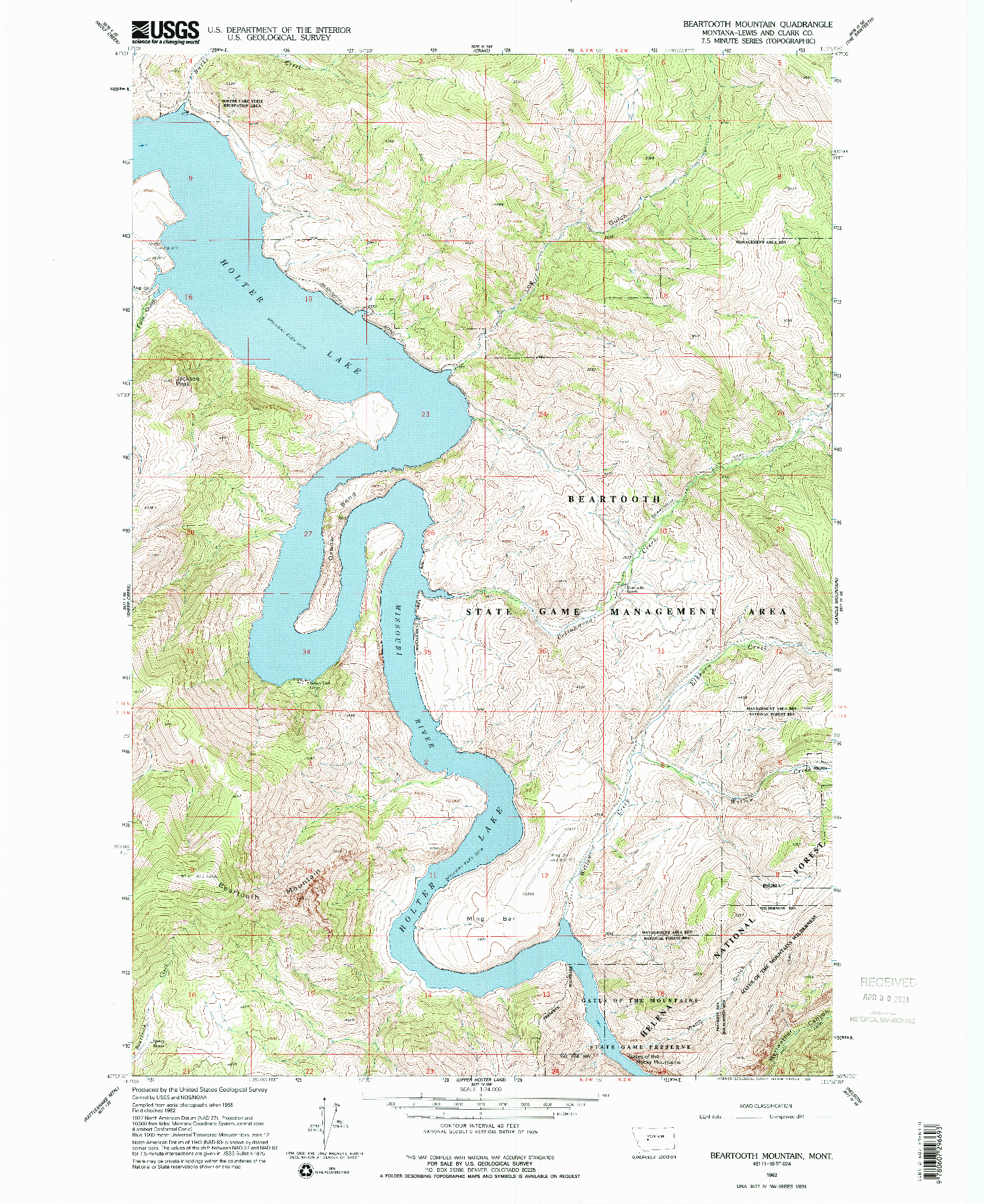 USGS 1:24000-SCALE QUADRANGLE FOR BEARTOOTH MOUNTAIN, MT 1962