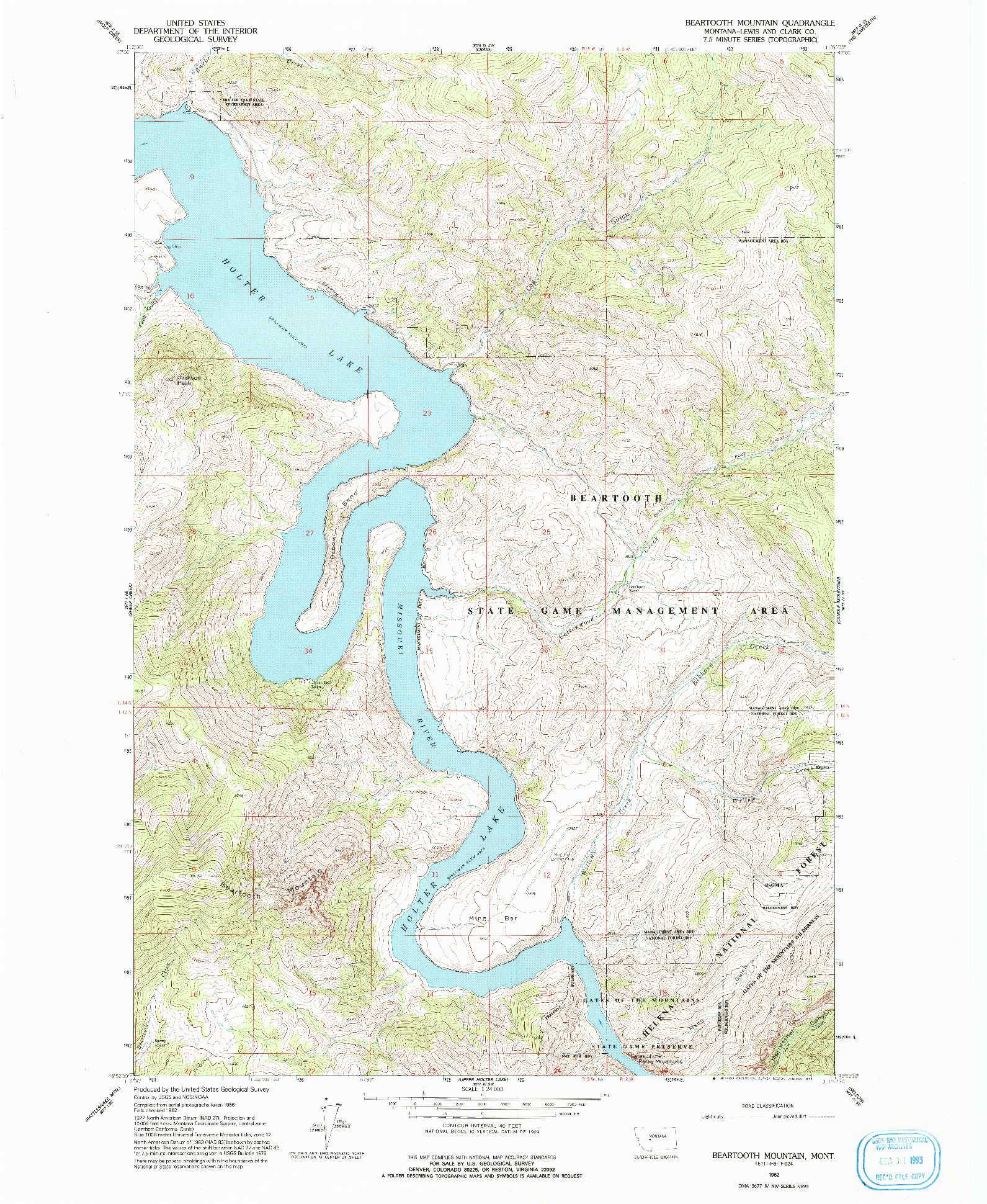 USGS 1:24000-SCALE QUADRANGLE FOR BEARTOOTH MOUNTAIN, MT 1962