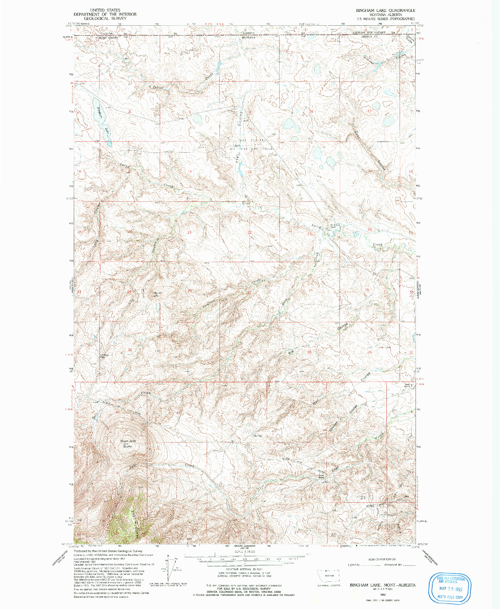 USGS 1:24000-SCALE QUADRANGLE FOR BINGHAM LAKE, MT 1962