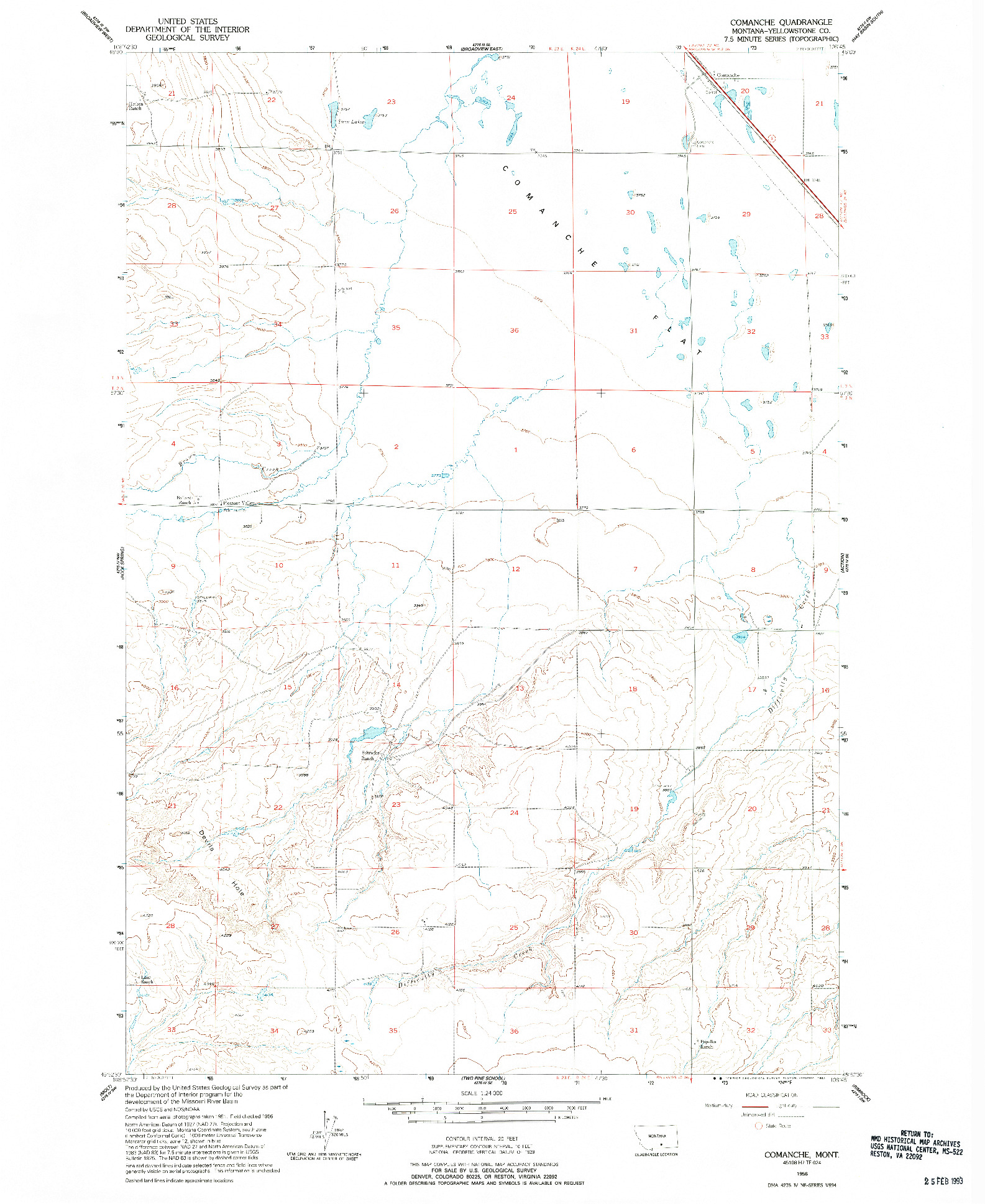 USGS 1:24000-SCALE QUADRANGLE FOR COMANCHE, MT 1956