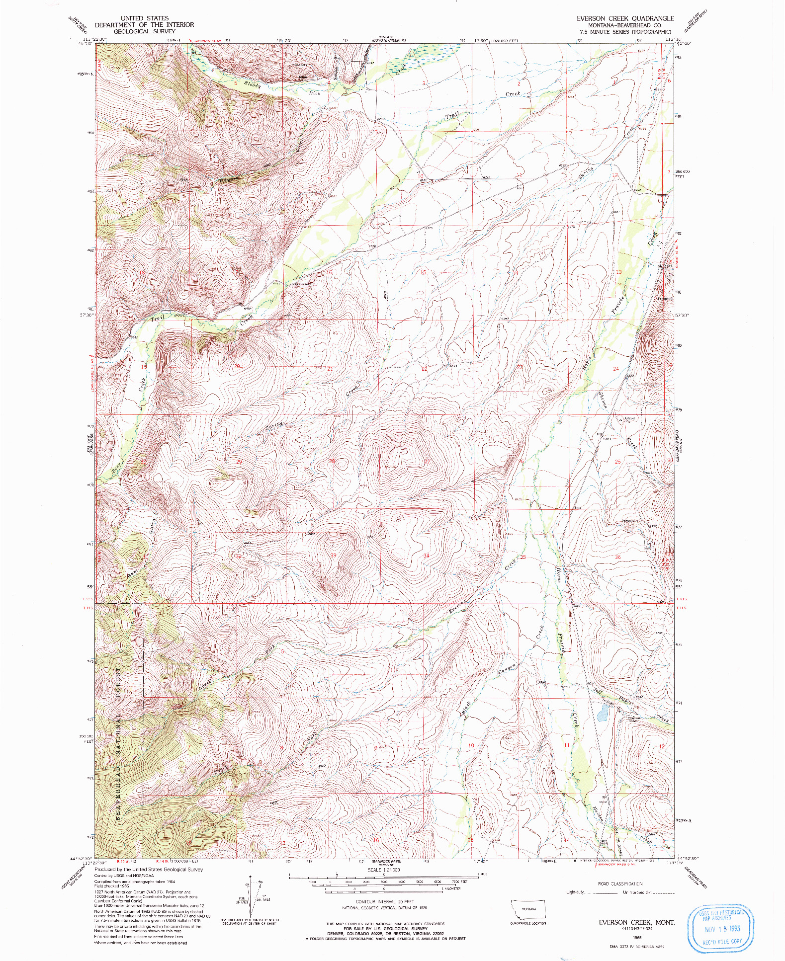 USGS 1:24000-SCALE QUADRANGLE FOR EVERSON CREEK, MT 1965