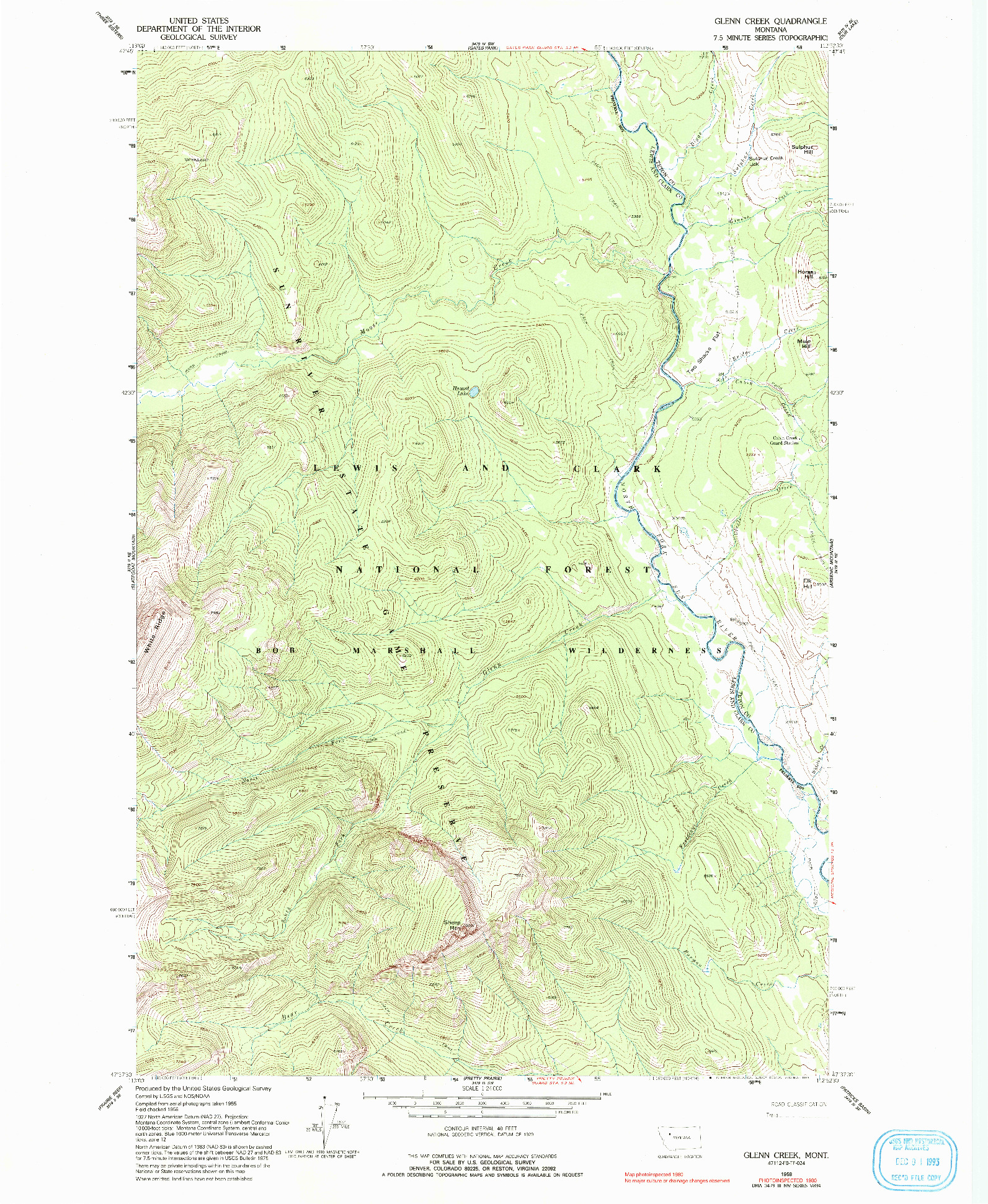 USGS 1:24000-SCALE QUADRANGLE FOR GLENN CREEK, MT 1958