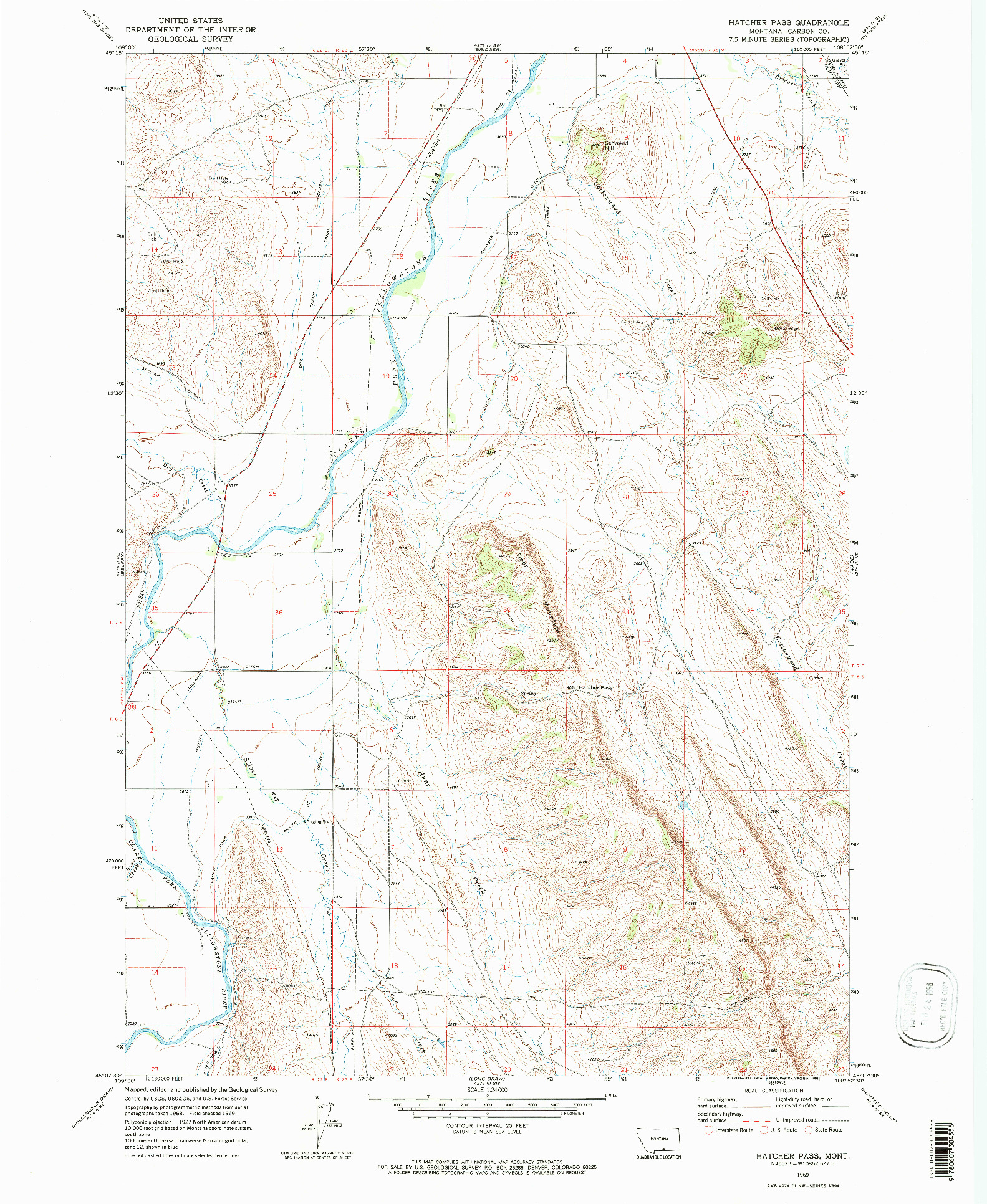 USGS 1:24000-SCALE QUADRANGLE FOR HATCHER PASS, MT 1969