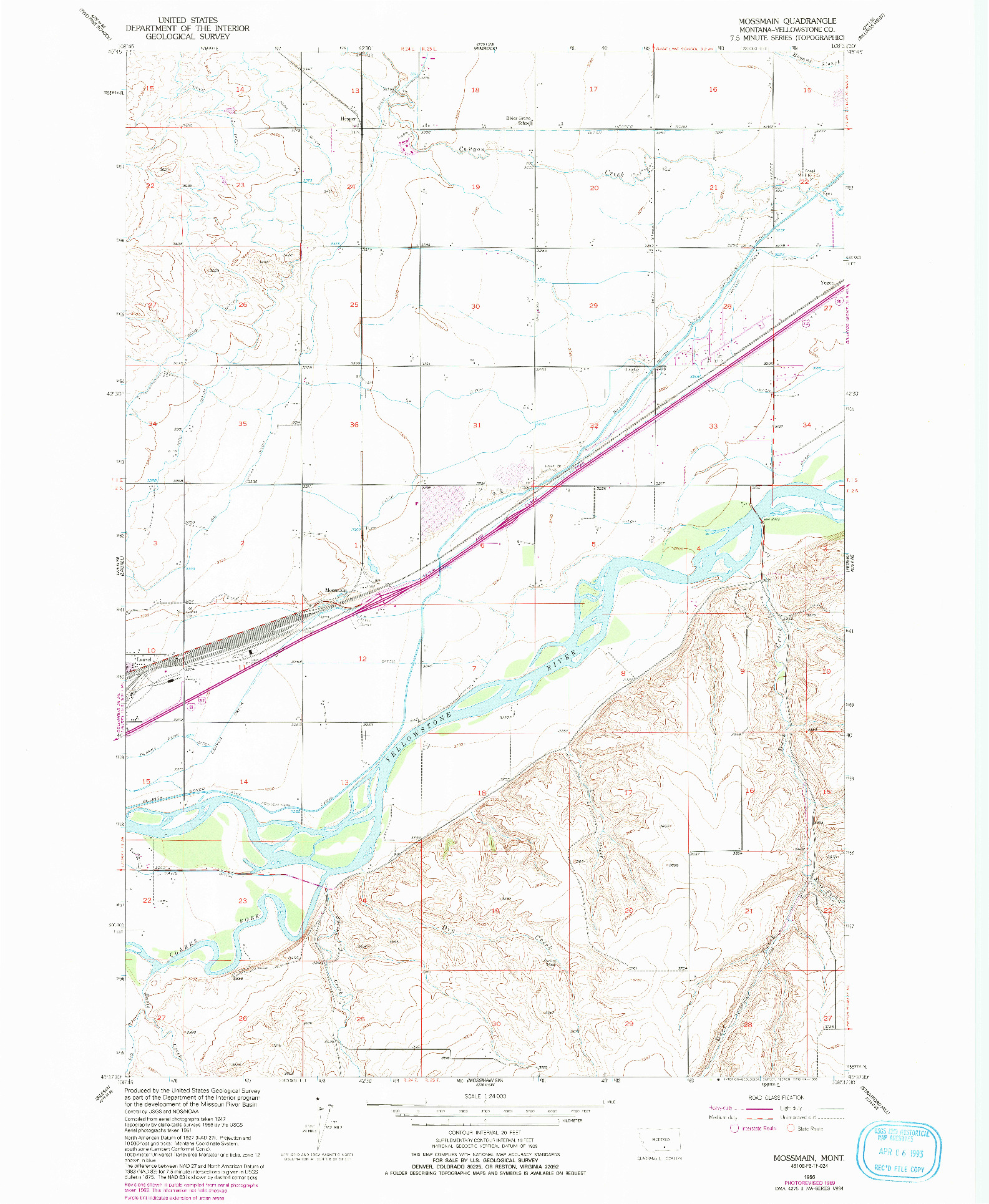 USGS 1:24000-SCALE QUADRANGLE FOR MOSSMAIN, MT 1956