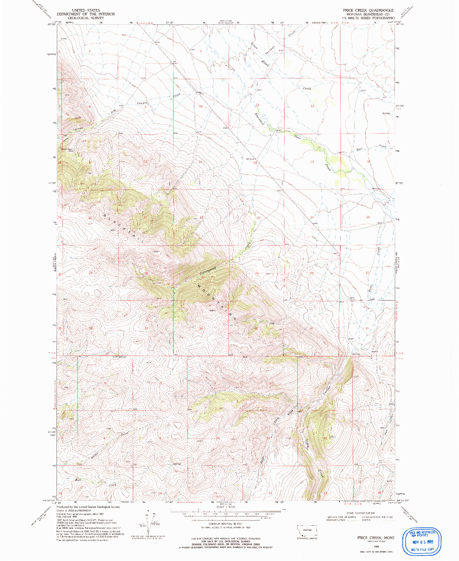 USGS 1:24000-SCALE QUADRANGLE FOR PRICE CREEK, MT 1968