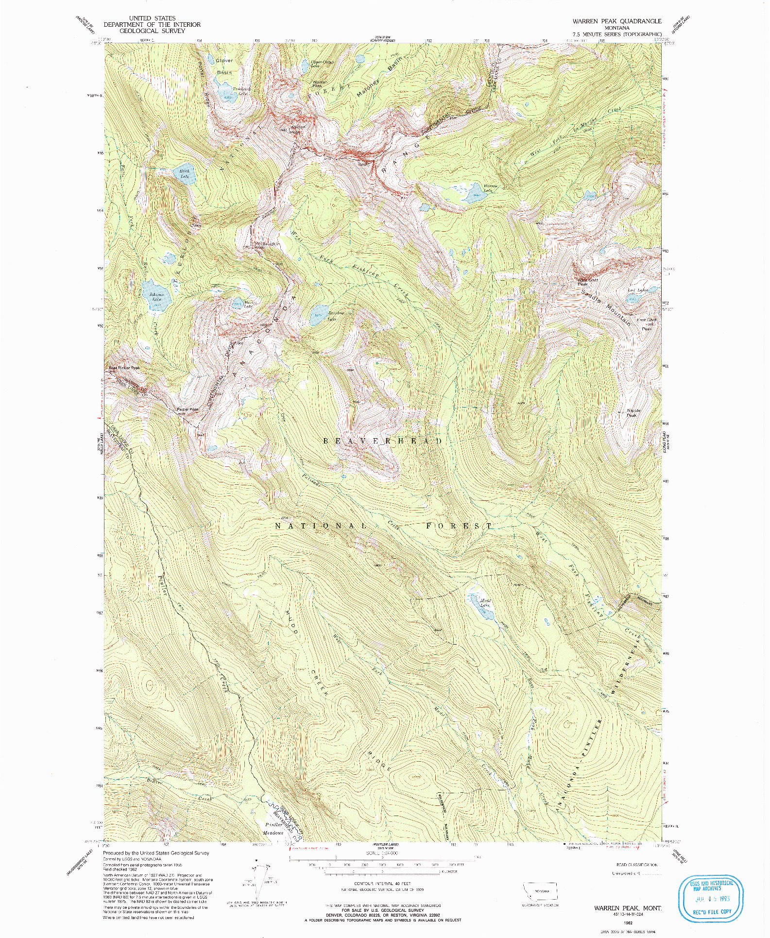 USGS 1:24000-SCALE QUADRANGLE FOR WARREN PEAK, MT 1962