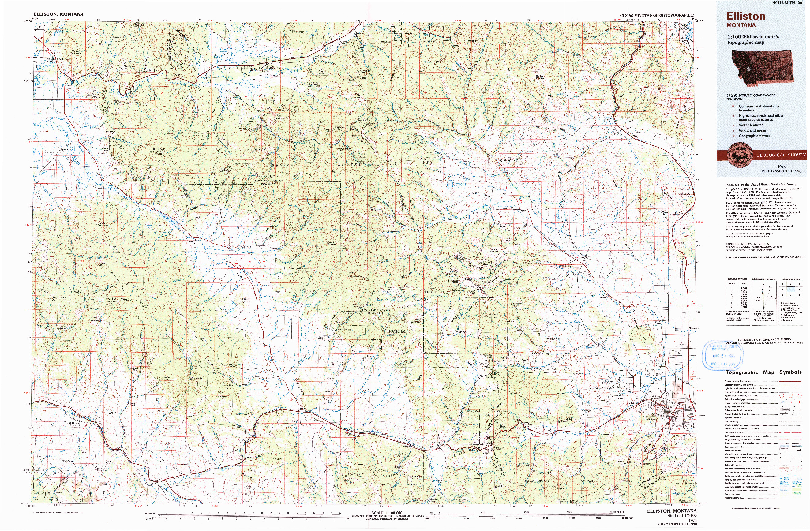 USGS 1:100000-SCALE QUADRANGLE FOR ELLISTON, MT 1975