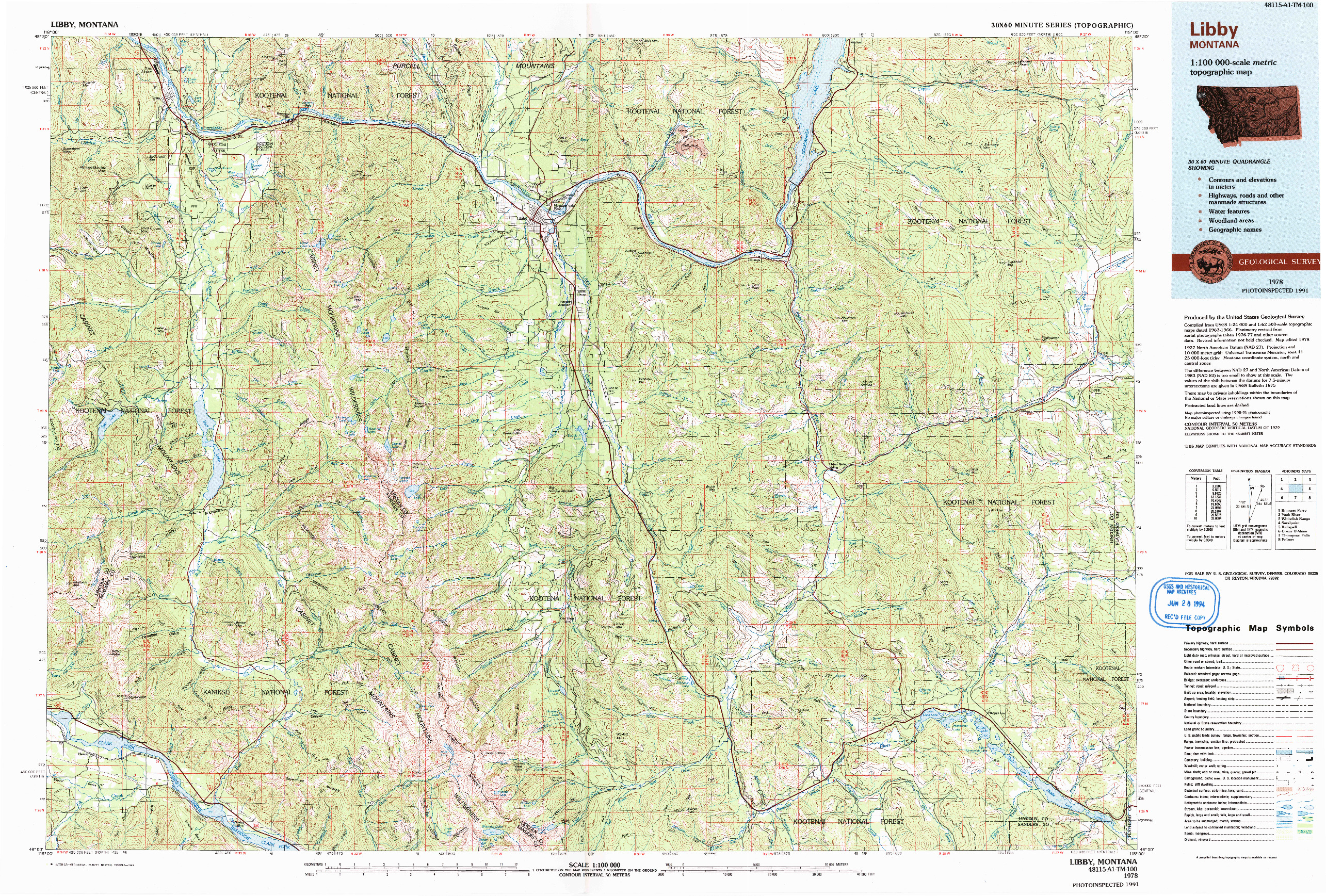 USGS 1:100000-SCALE QUADRANGLE FOR LIBBY, MT 1978