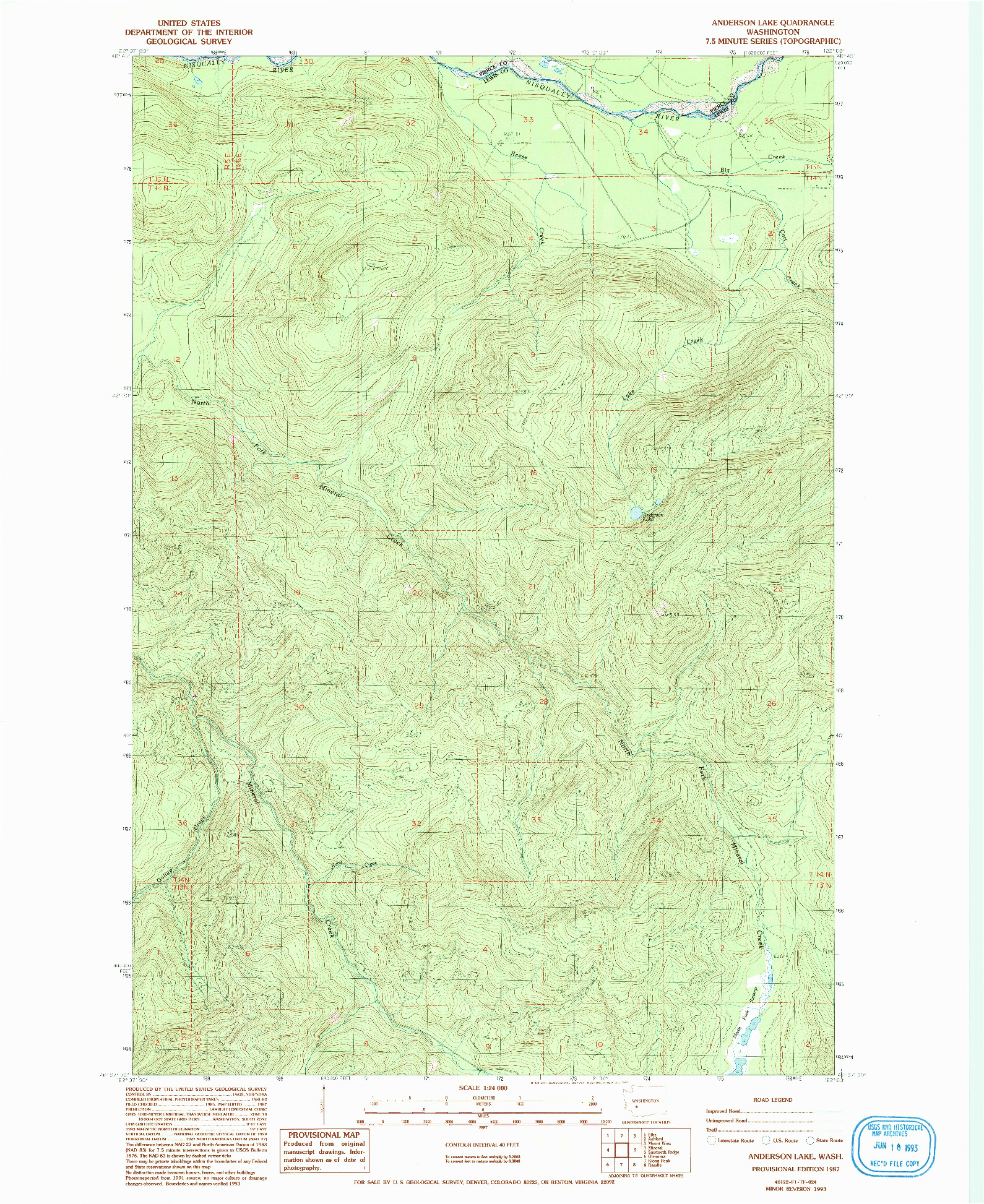 USGS 1:24000-SCALE QUADRANGLE FOR ANDERSON LAKE, WA 1987