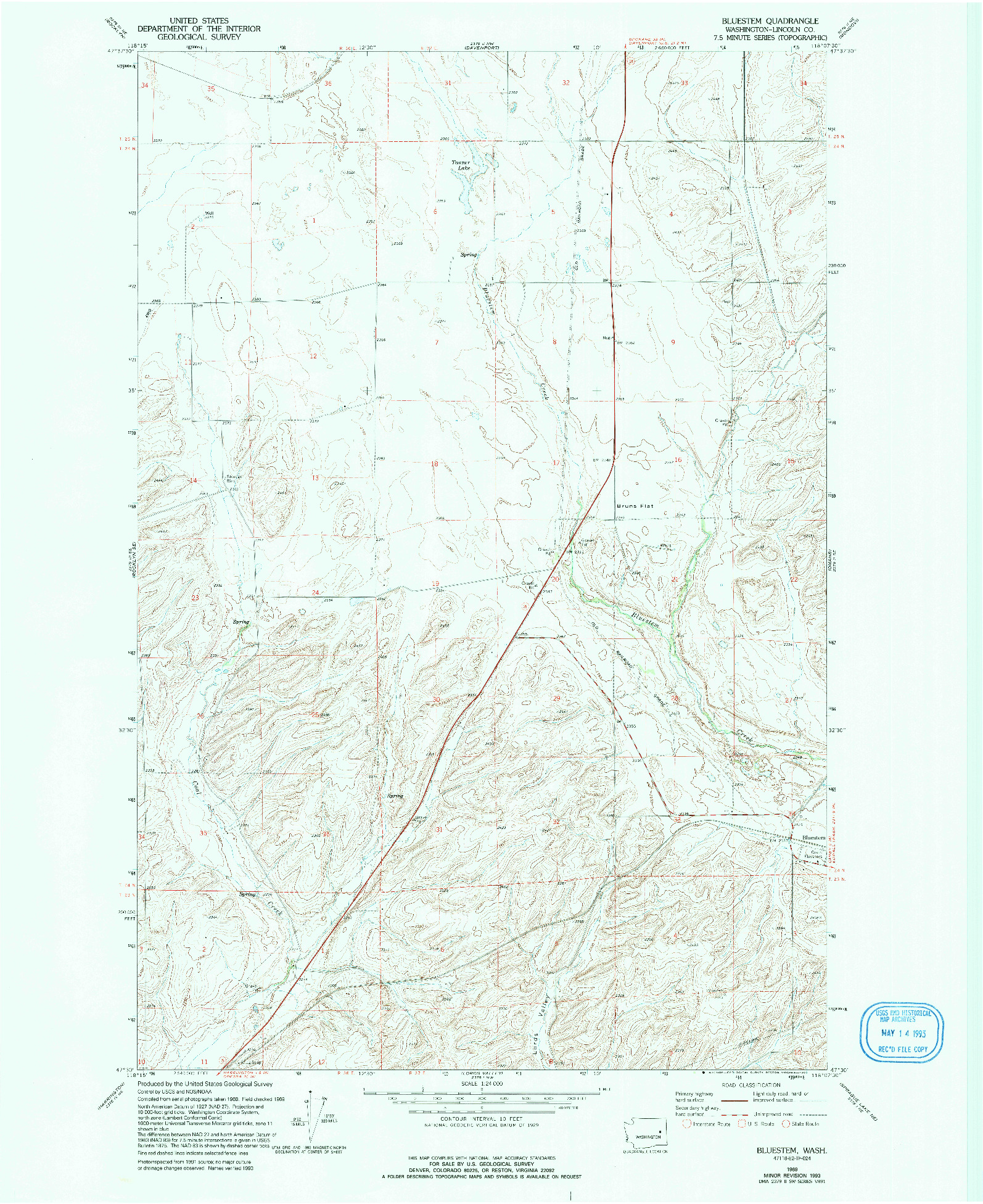 USGS 1:24000-SCALE QUADRANGLE FOR BLUESTEM, WA 1969