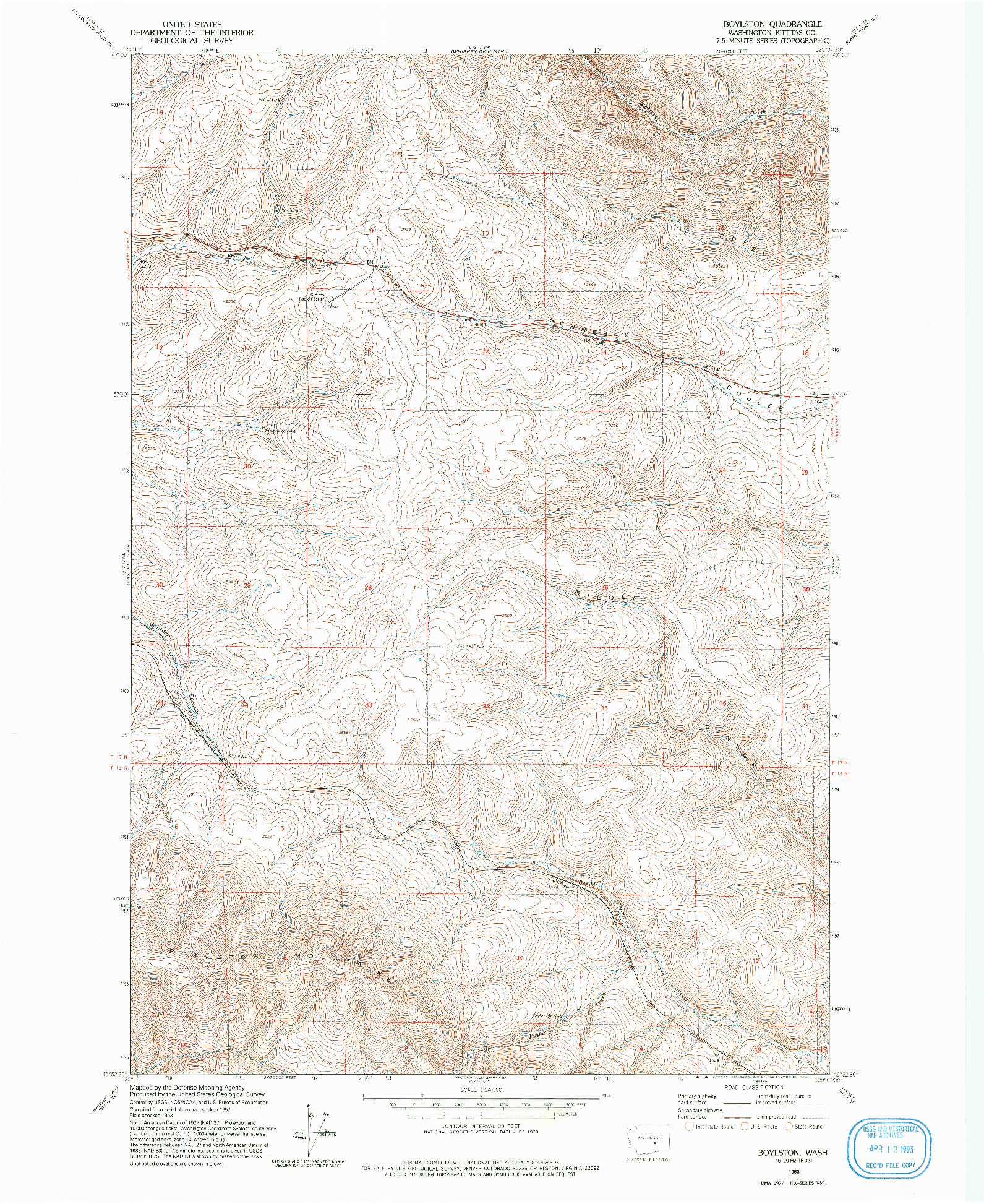 USGS 1:24000-SCALE QUADRANGLE FOR BOYLSTON, WA 1953