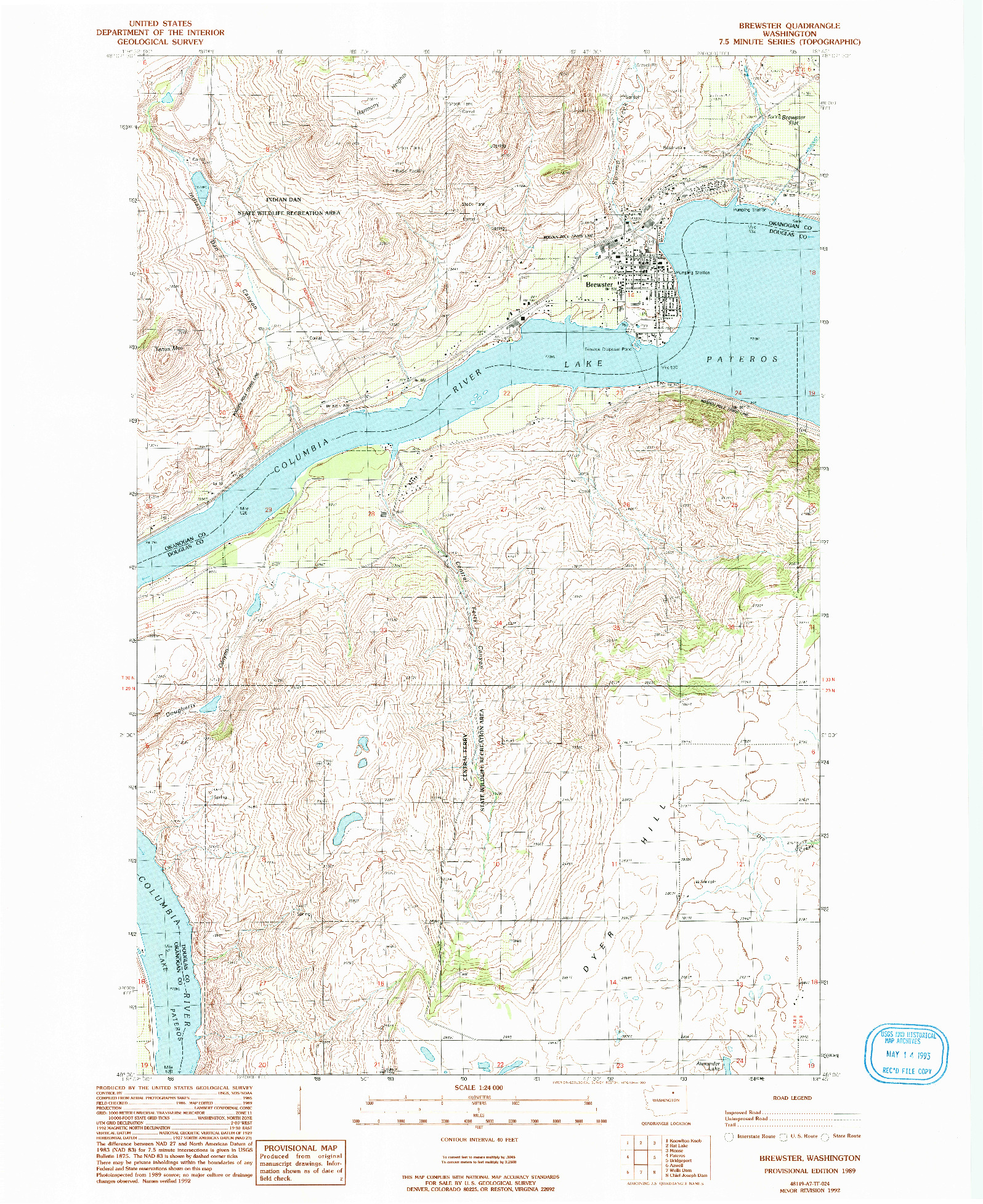 USGS 1:24000-SCALE QUADRANGLE FOR BREWSTER, WA 1989