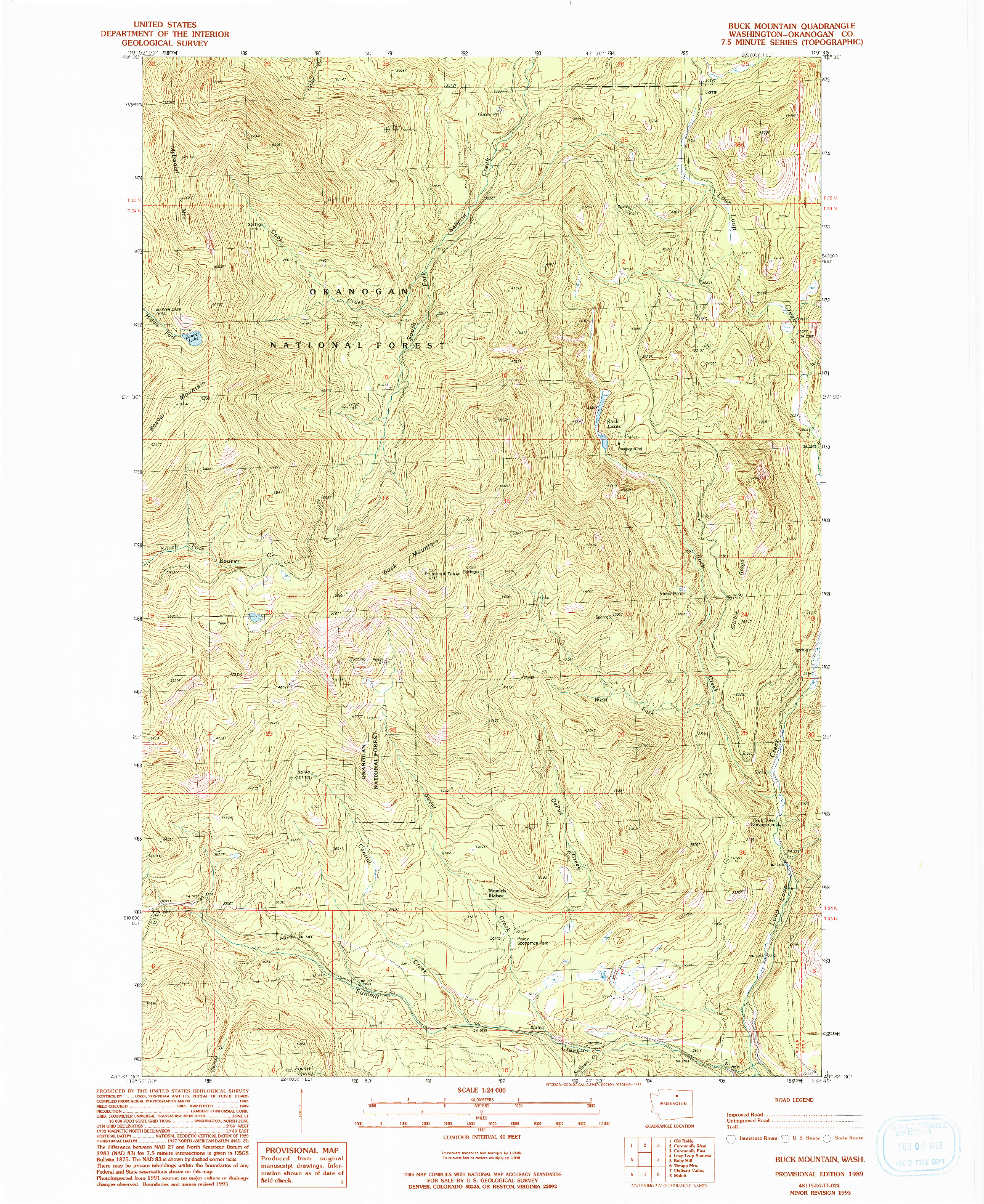 USGS 1:24000-SCALE QUADRANGLE FOR BUCK MOUNTAIN, WA 1989