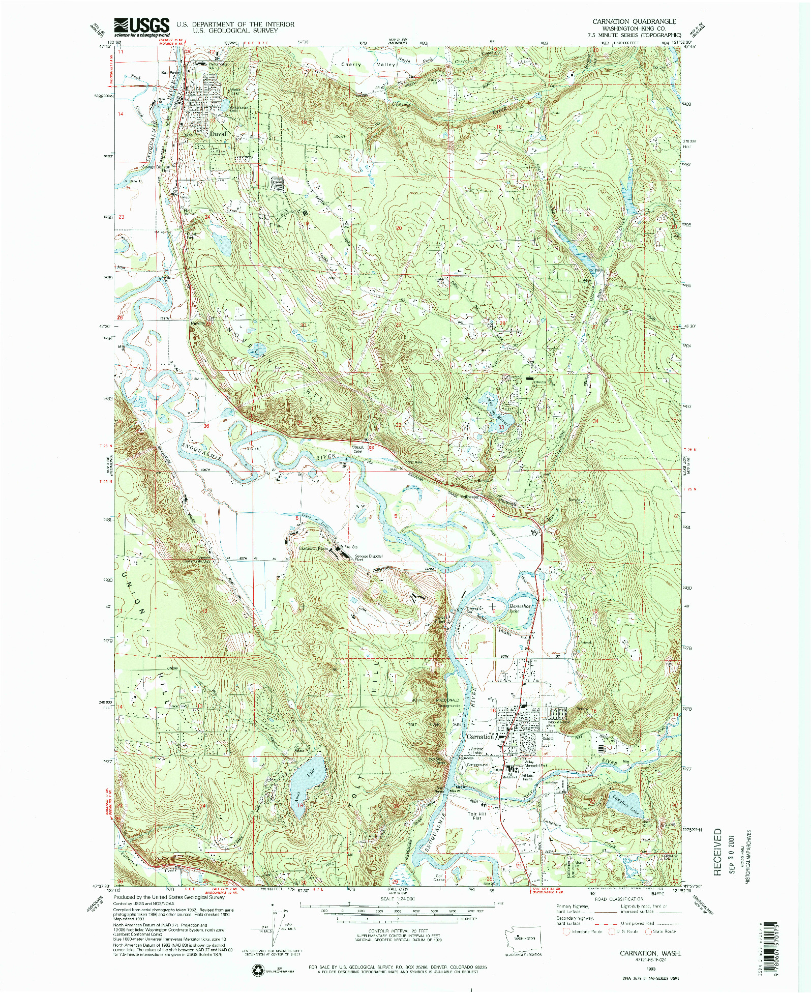 USGS 1:24000-SCALE QUADRANGLE FOR CARNATION, WA 1993