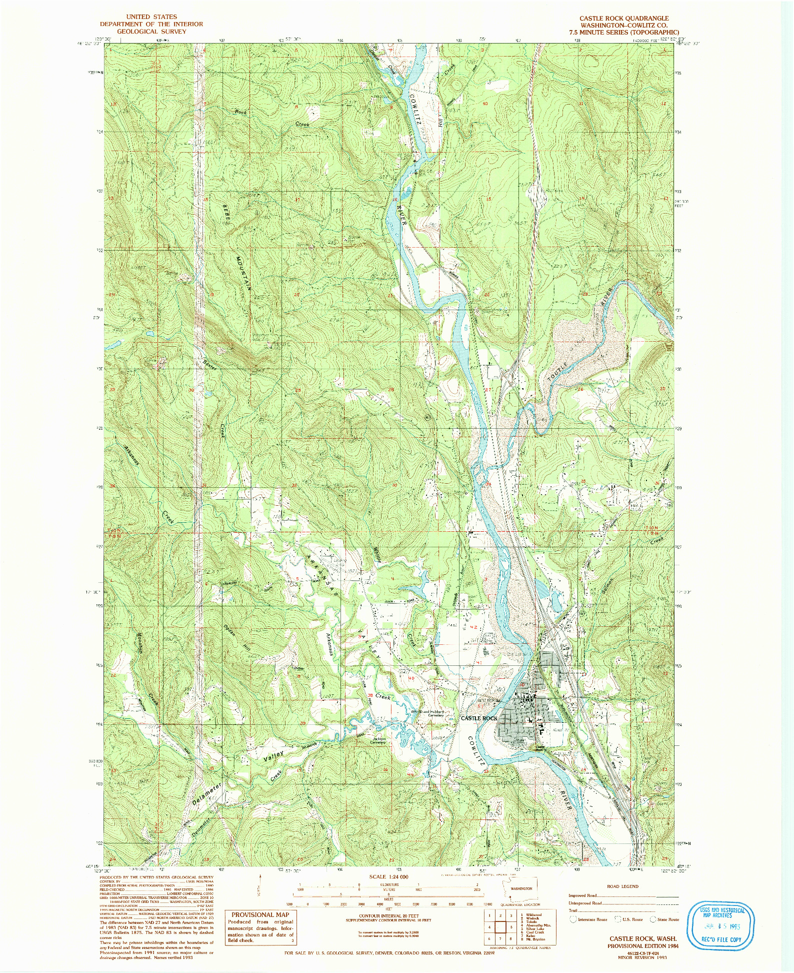 USGS 1:24000-SCALE QUADRANGLE FOR CASTLE ROCK, WA 1984