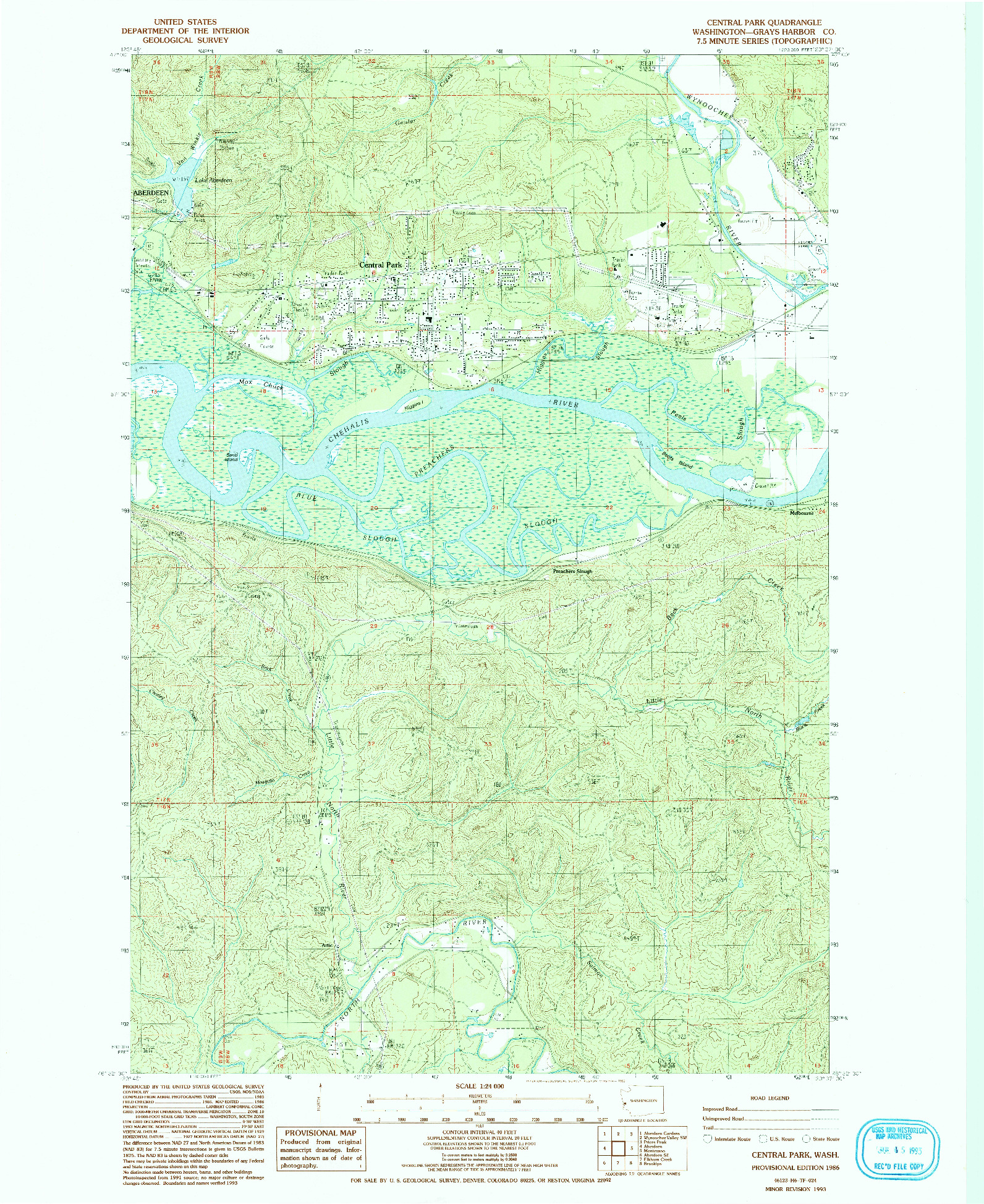 USGS 1:24000-SCALE QUADRANGLE FOR CENTRAL PARK, WA 1986