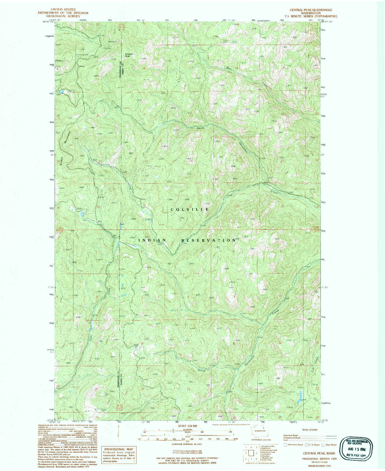 USGS 1:24000-SCALE QUADRANGLE FOR CENTRAL PEAK, WA 1986