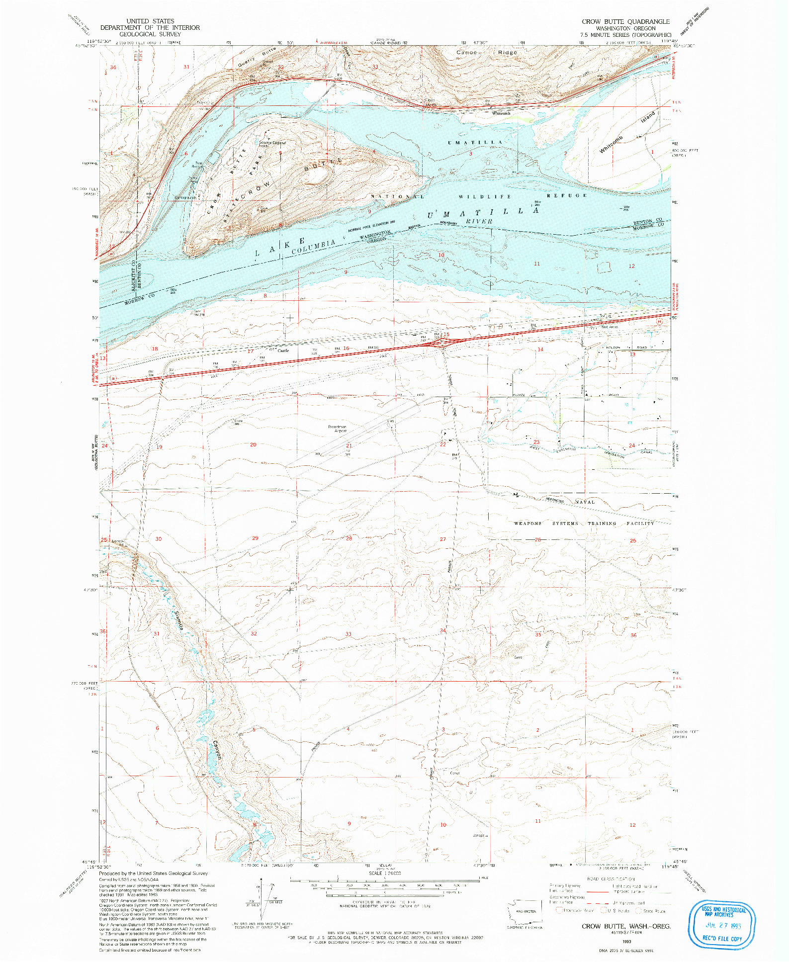 USGS 1:24000-SCALE QUADRANGLE FOR CROW BUTTE, WA 1993