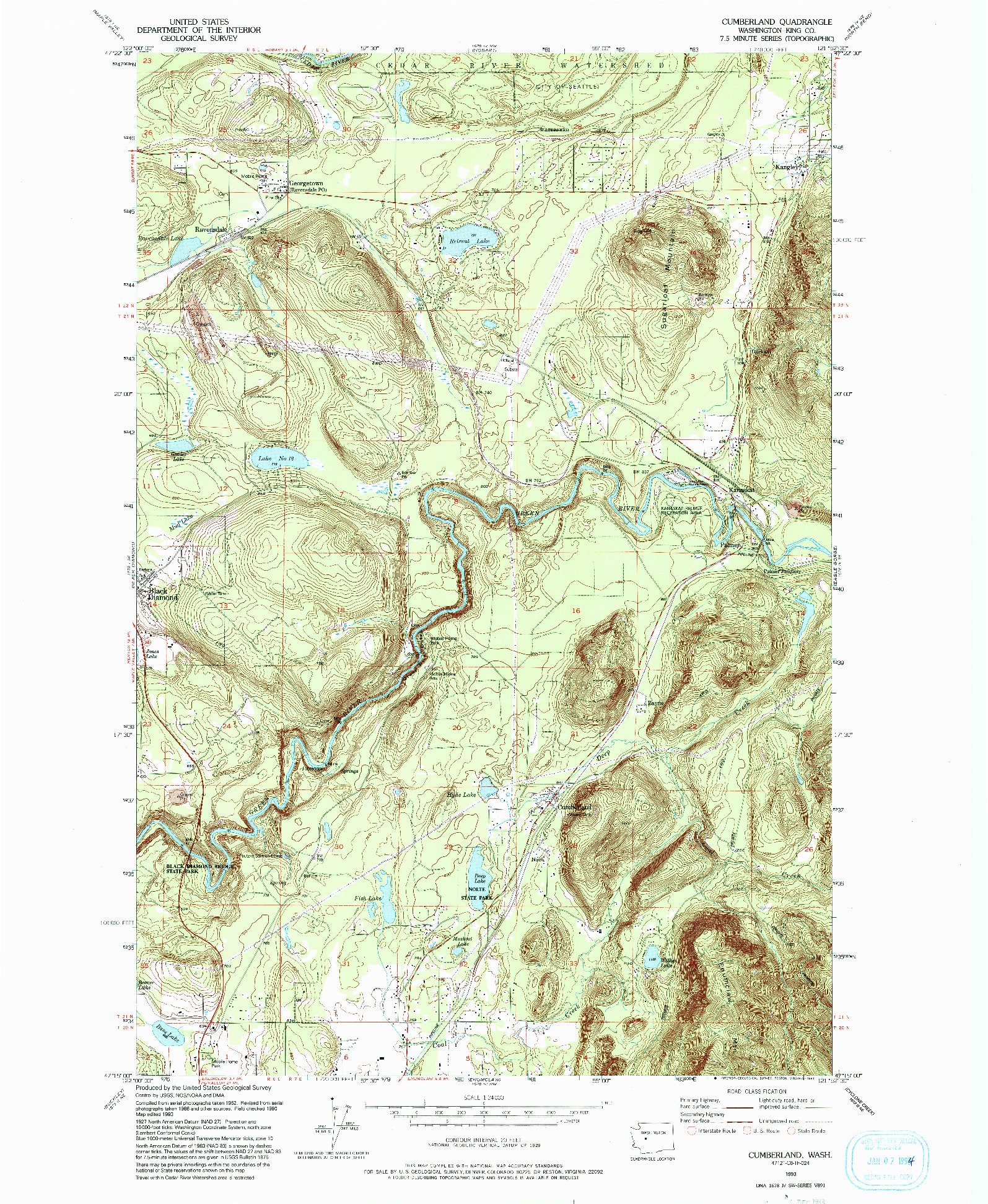 USGS 1:24000-SCALE QUADRANGLE FOR CUMBERLAND, WA 1993