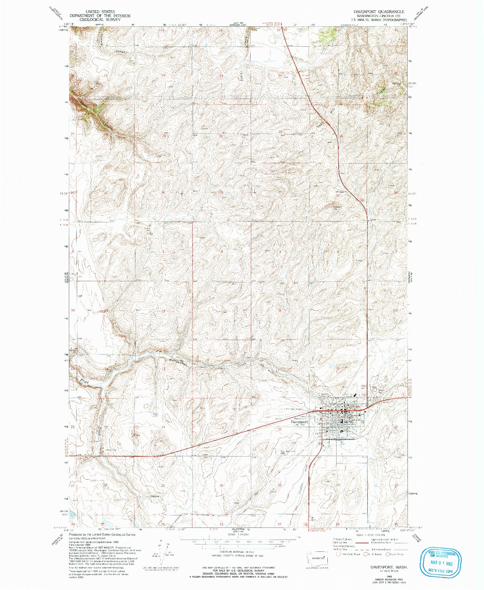 USGS 1:24000-SCALE QUADRANGLE FOR DAVENPORT, WA 1969