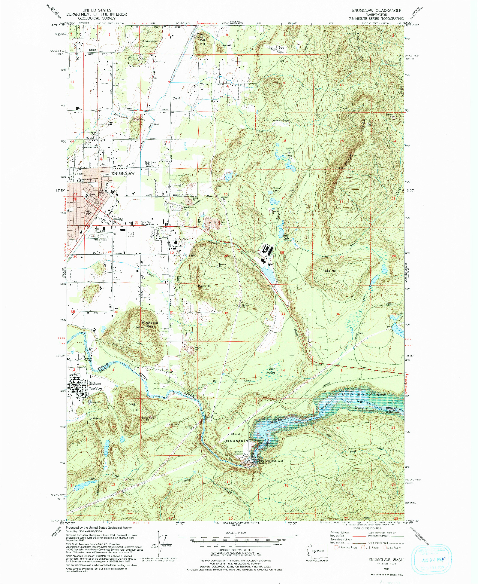 USGS 1:24000-SCALE QUADRANGLE FOR ENUMCLAW, WA 1993