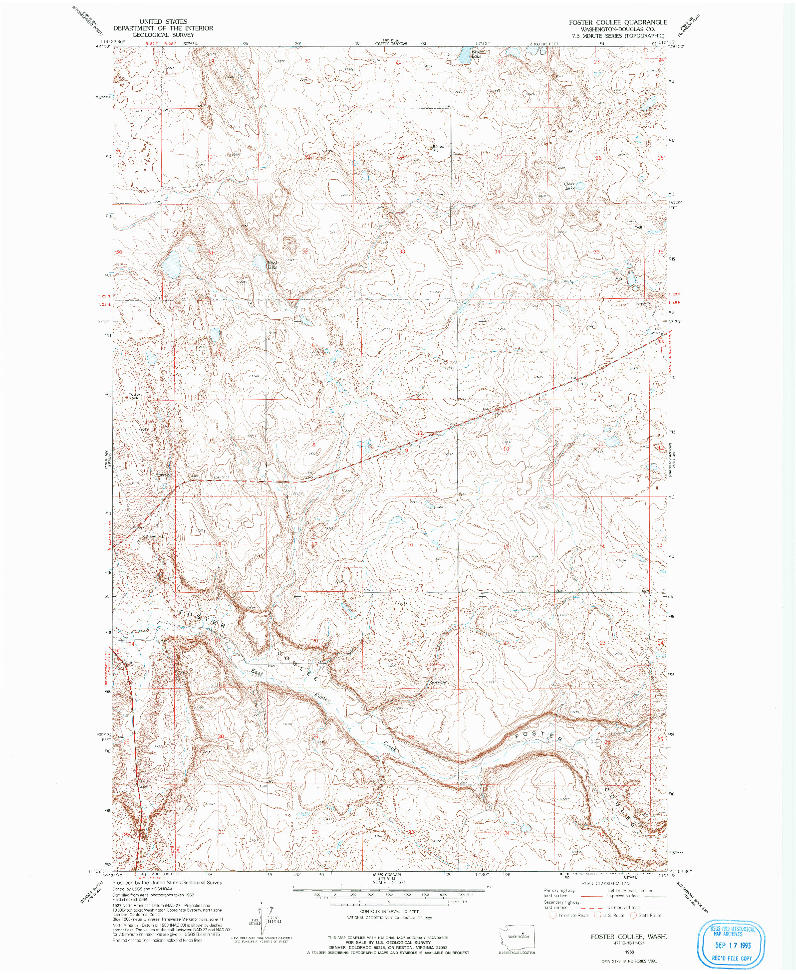 USGS 1:24000-SCALE QUADRANGLE FOR FOSTER COULEE, WA 1968