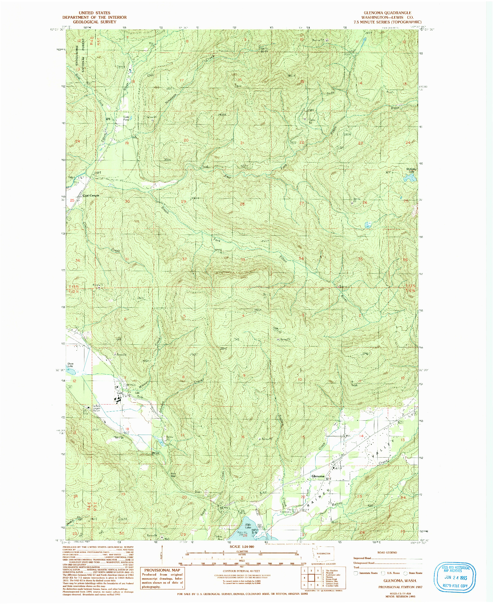 USGS 1:24000-SCALE QUADRANGLE FOR GLENOMA, WA 1987