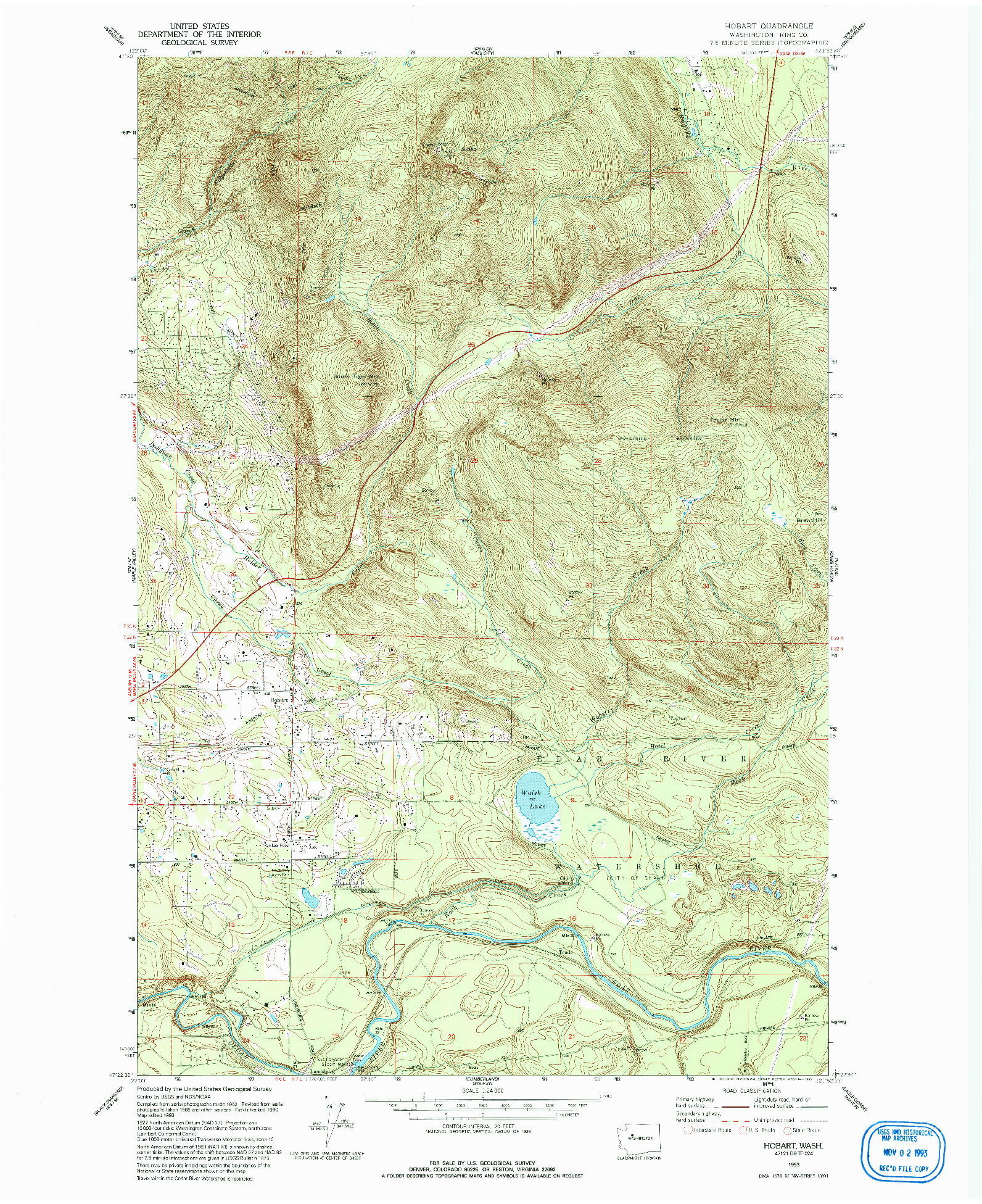 USGS 1:24000-SCALE QUADRANGLE FOR HOBART, WA 1993