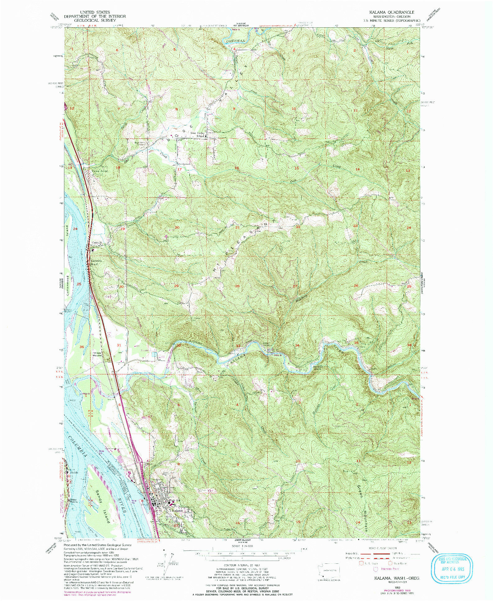 USGS 1:24000-SCALE QUADRANGLE FOR KALAMA, WA 1953