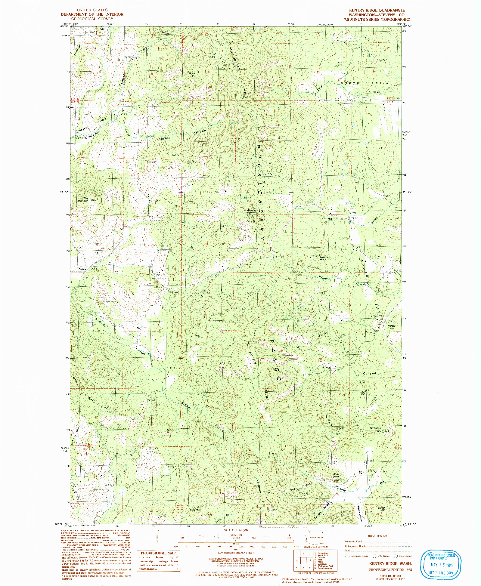 USGS 1:24000-SCALE QUADRANGLE FOR KENTRY RIDGE, WA 1985