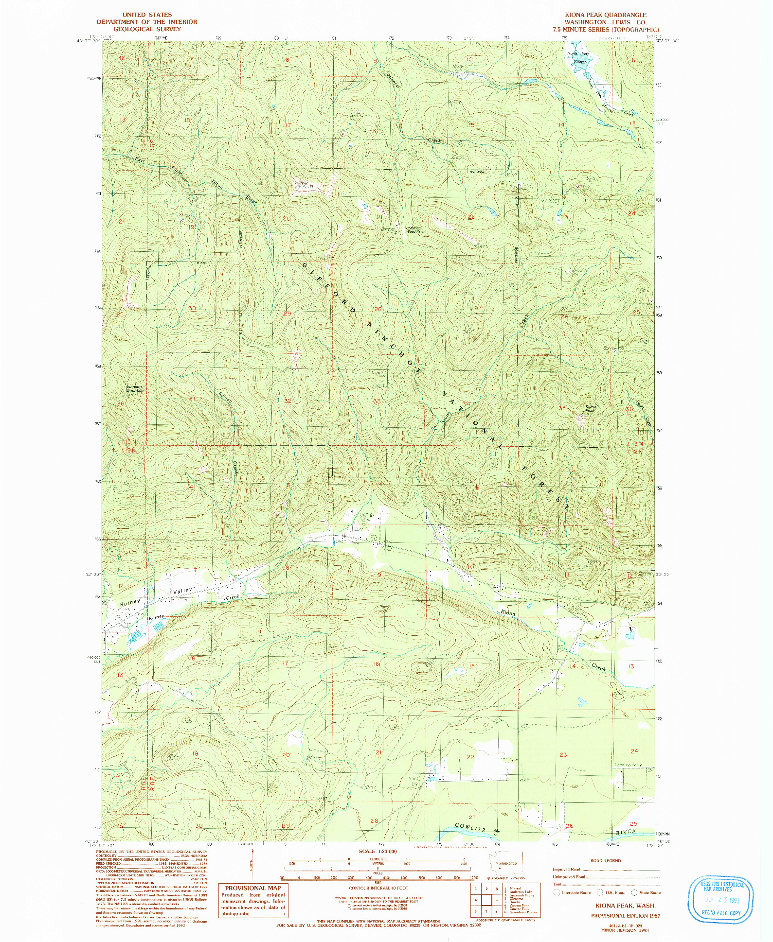 USGS 1:24000-SCALE QUADRANGLE FOR KIONA PEAK, WA 1987