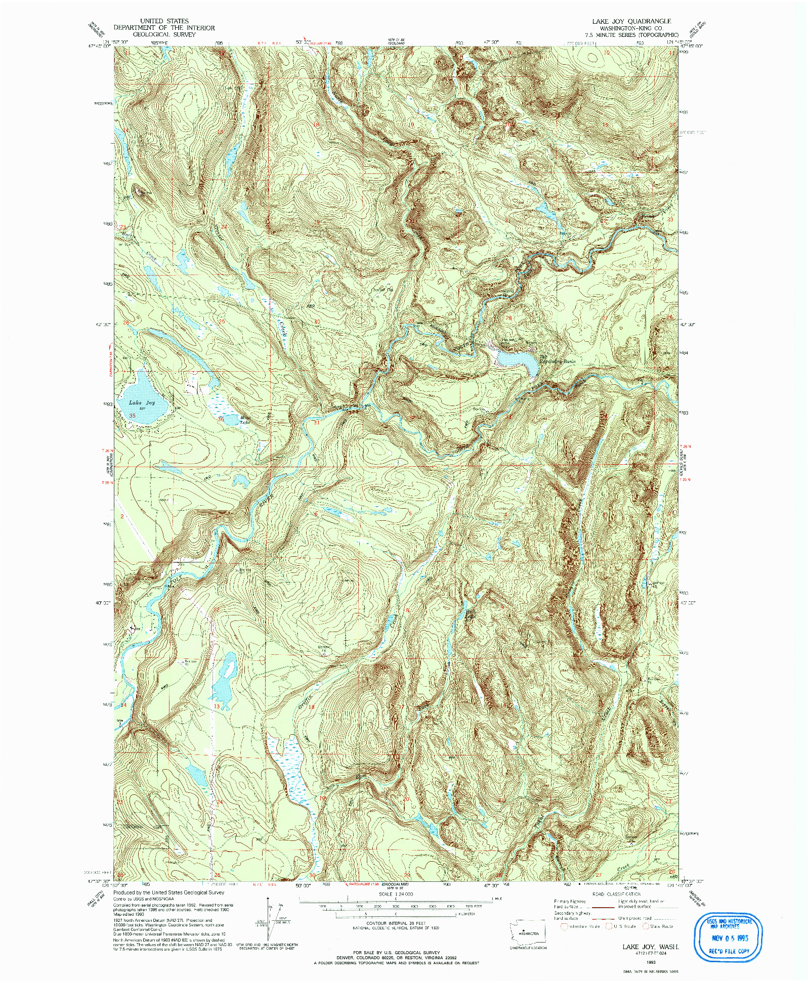 USGS 1:24000-SCALE QUADRANGLE FOR LAKE JOY, WA 1993