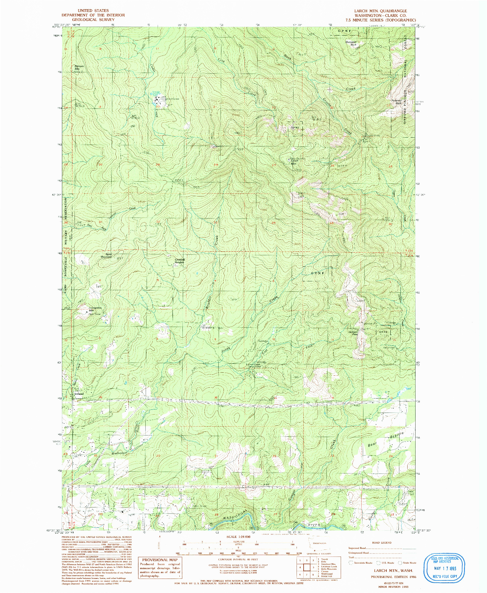 USGS 1:24000-SCALE QUADRANGLE FOR LARCH MTN, WA 1986