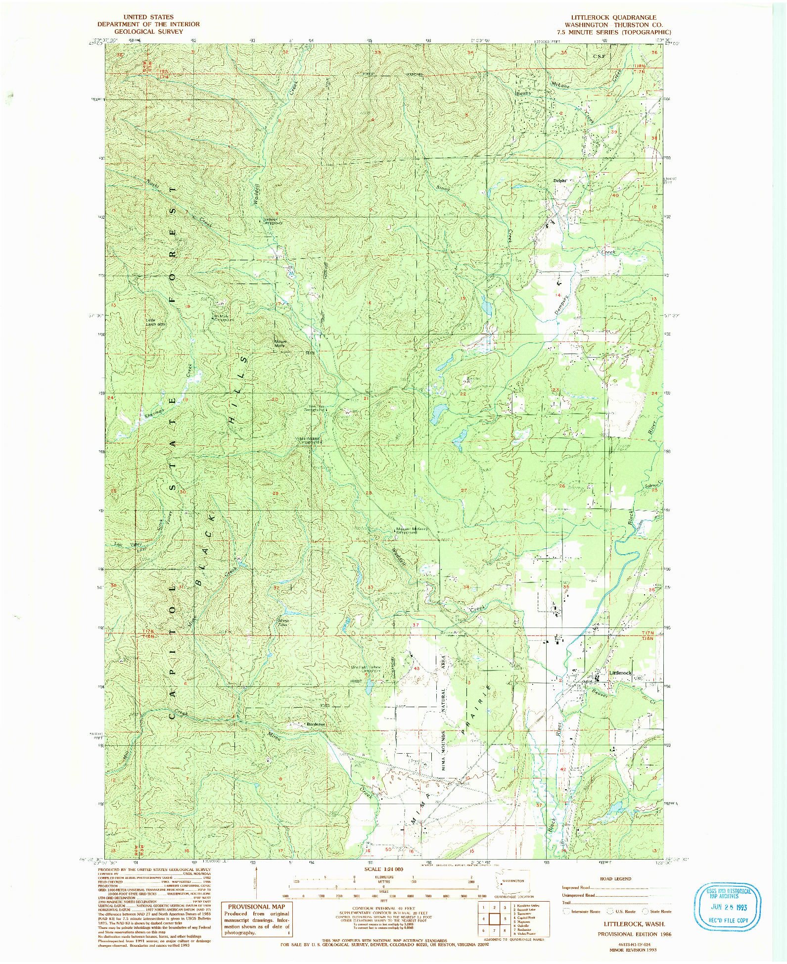 USGS 1:24000-SCALE QUADRANGLE FOR LITTLEROCK, WA 1986