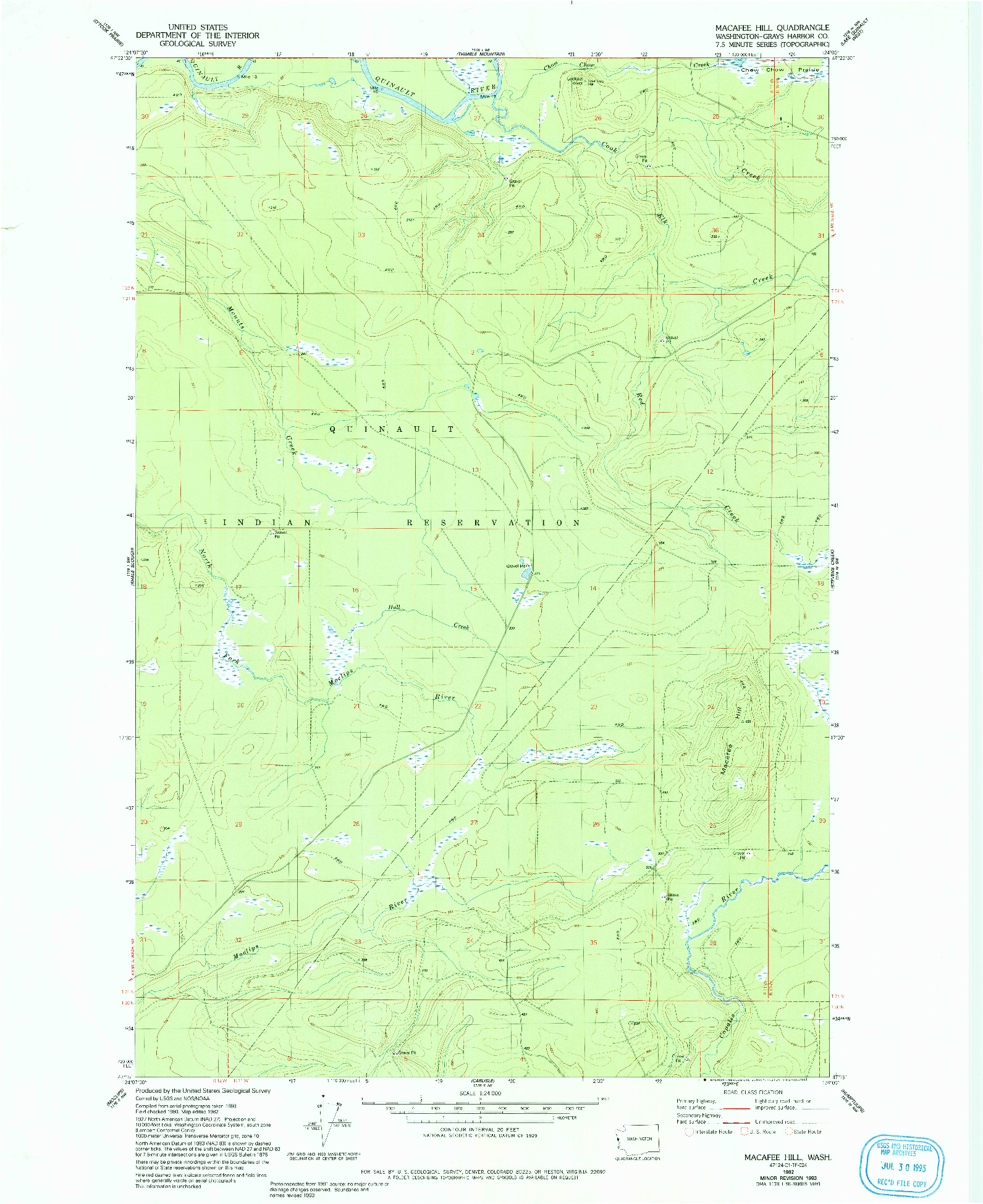 USGS 1:24000-SCALE QUADRANGLE FOR MACAFEE HILL, WA 1982