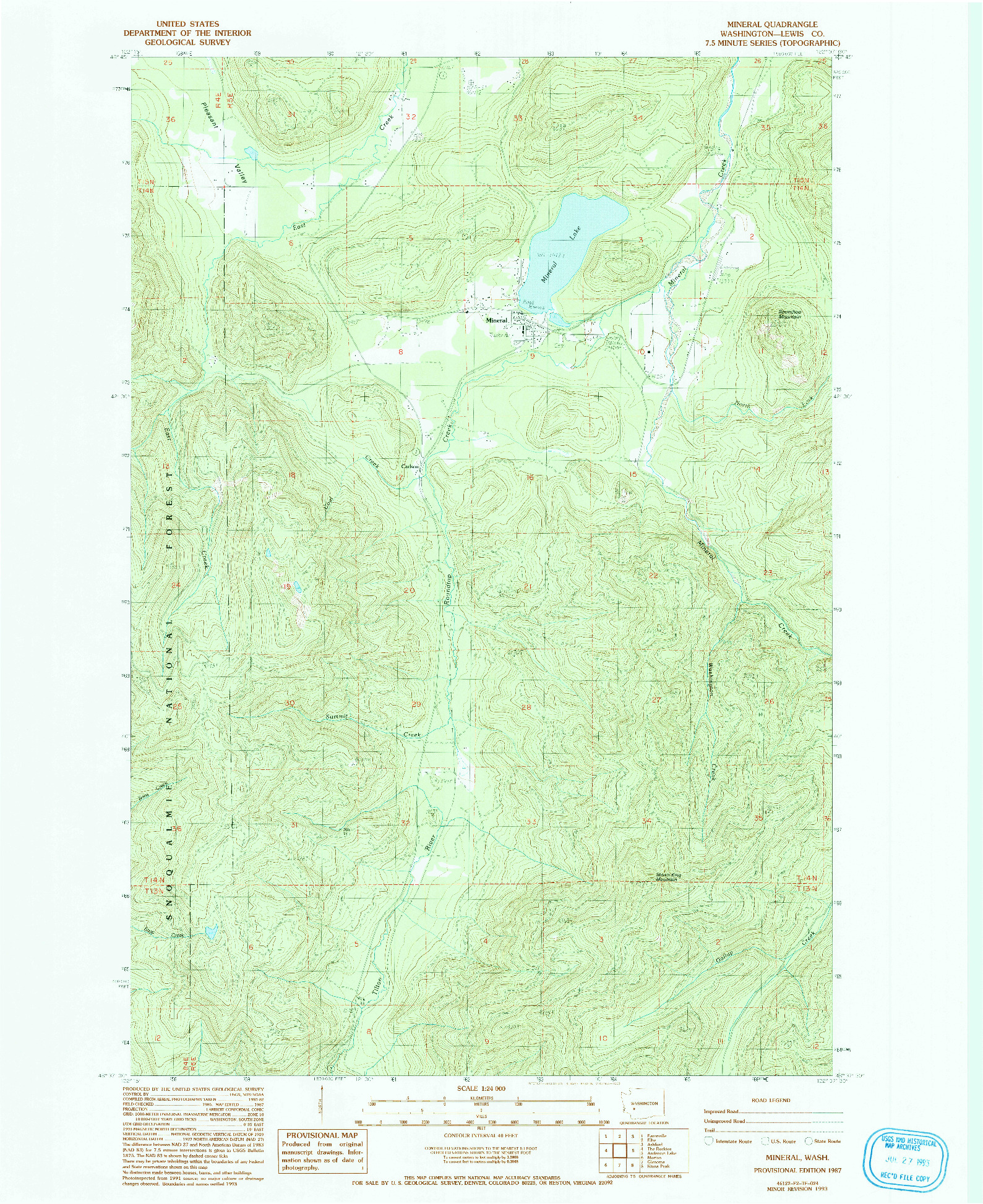 USGS 1:24000-SCALE QUADRANGLE FOR MINERAL, WA 1987