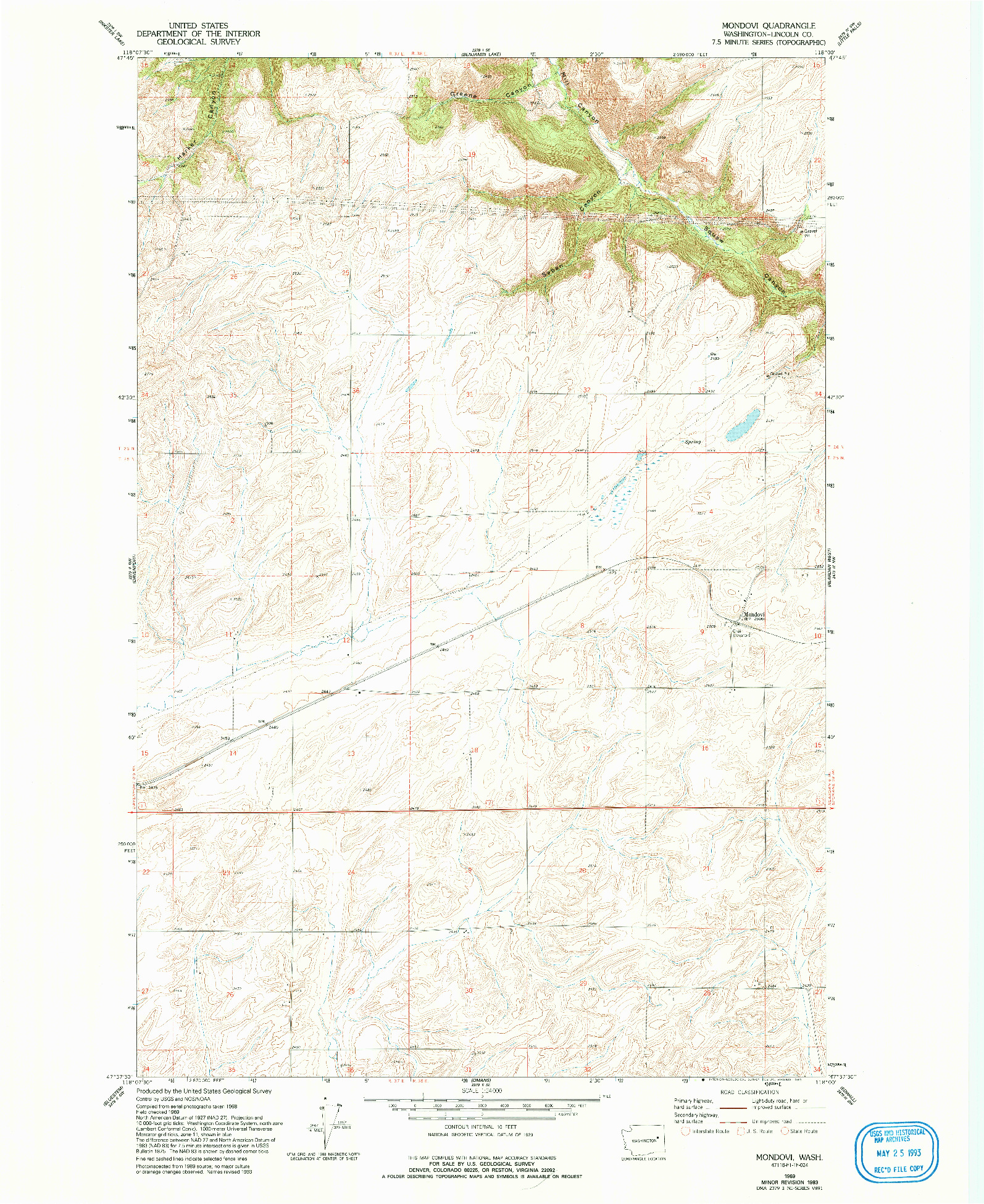 USGS 1:24000-SCALE QUADRANGLE FOR MONDOVI, WA 1969